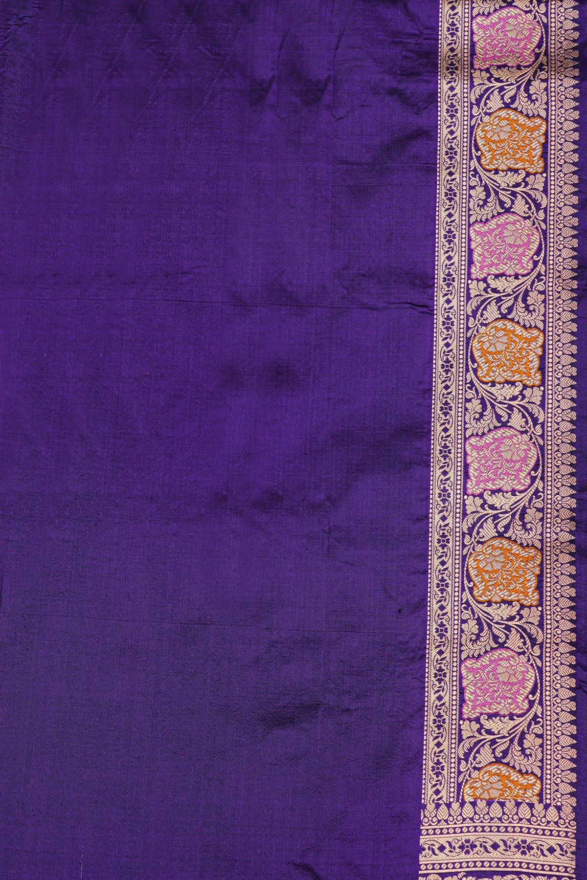 Banarasi Silk Violet Saree With Village Motifs Florals And Leaves Jaal Body