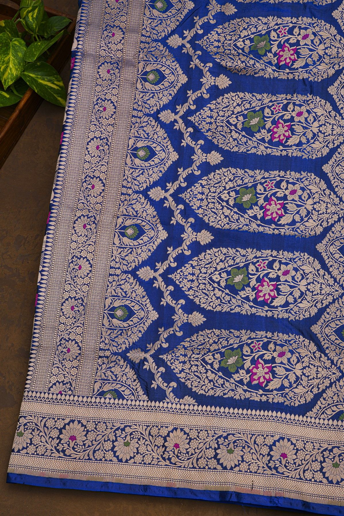 Banarasi Silk Royal Blue Saree With Cows And Swans Body