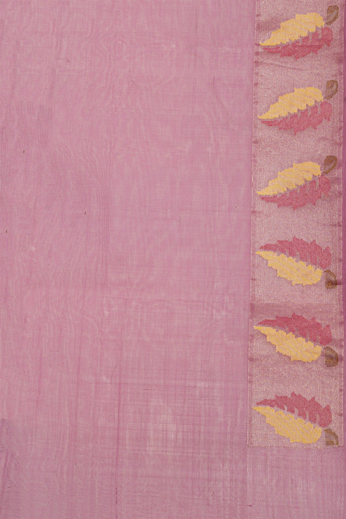 Banarasi Kora Purple Saree With Florals And Leaves Border