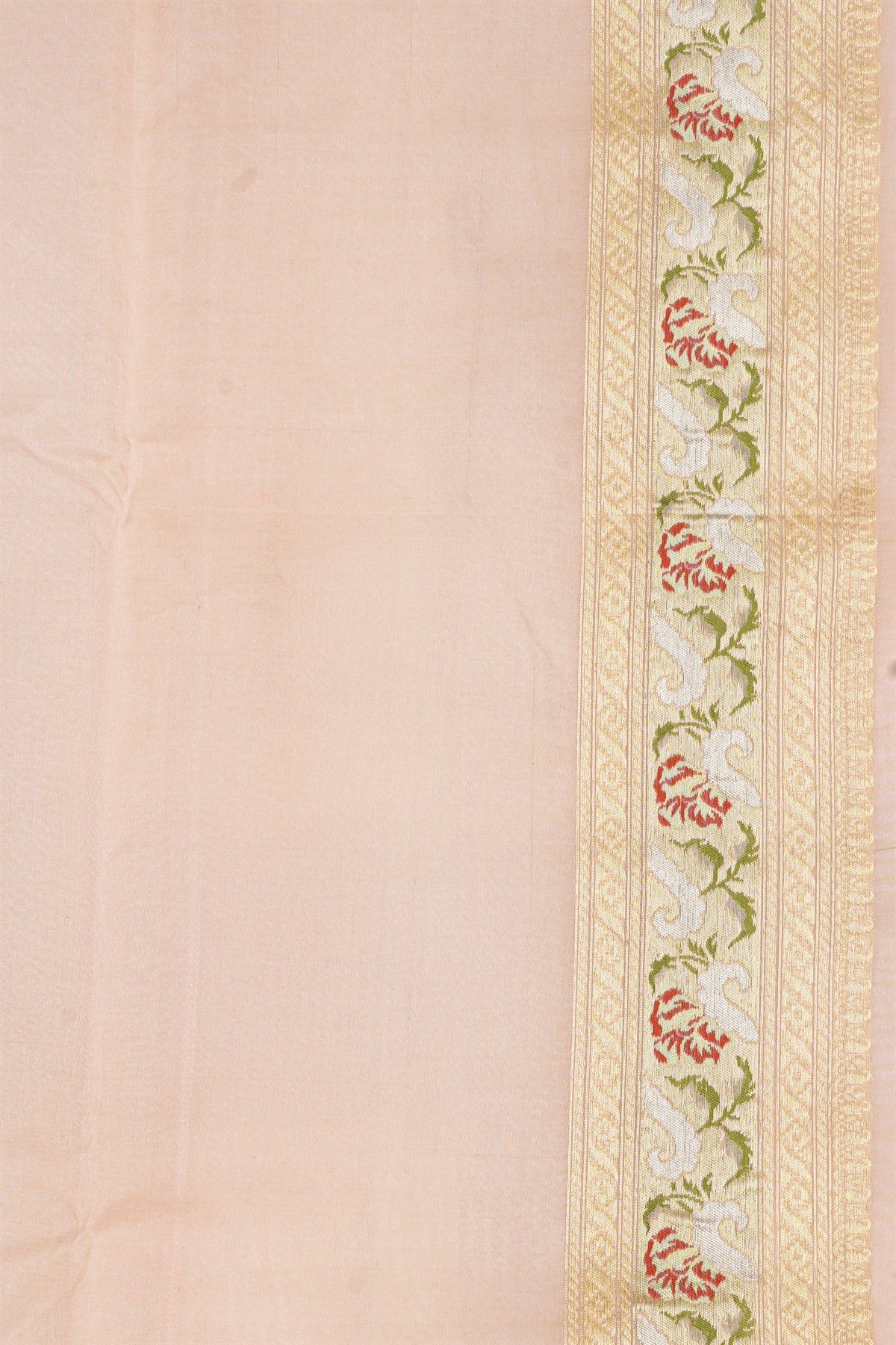 Banarasi Kora Baby Pink Saree With Florals And Leaves With Cross Lines