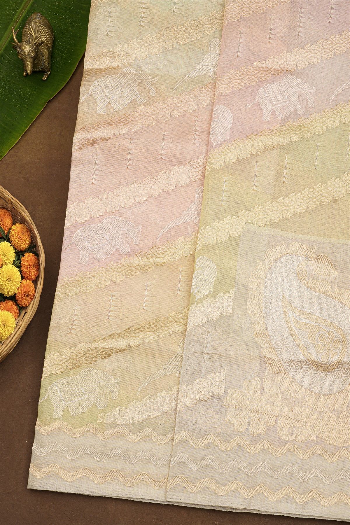 Banarasi Organza Multi-Colour Saree With Zig-Zag Lines Border