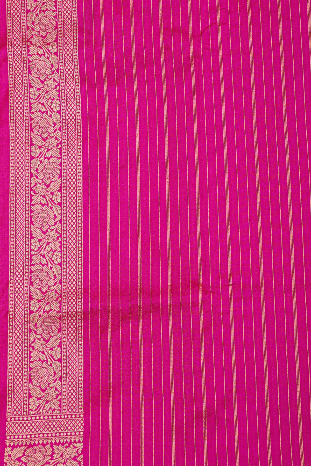 Banarasi Silk Pink Saree With Florals And Leaves With Diamonds Border