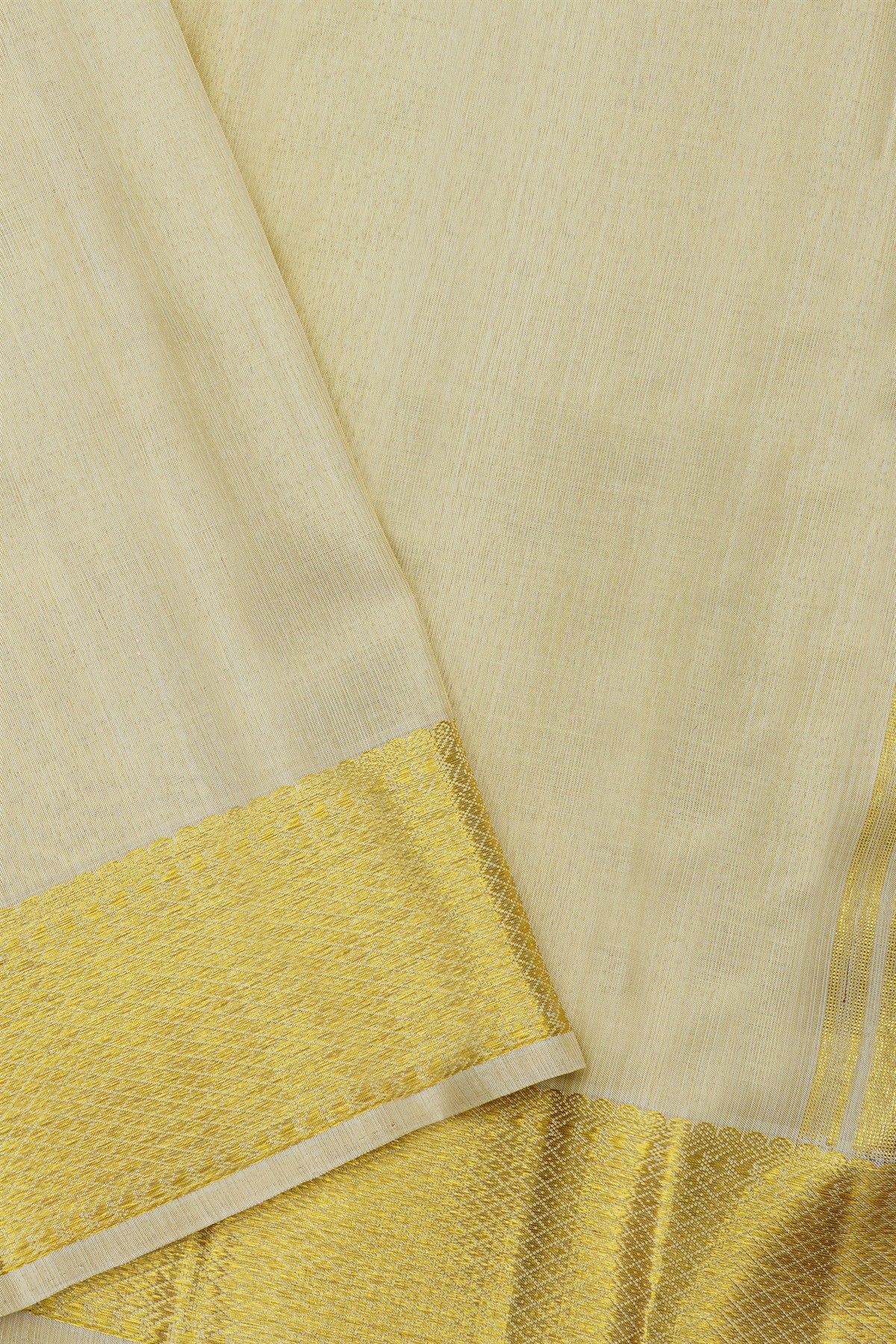 Kancheepuram Silk Off White Dhoti With Diamond Border