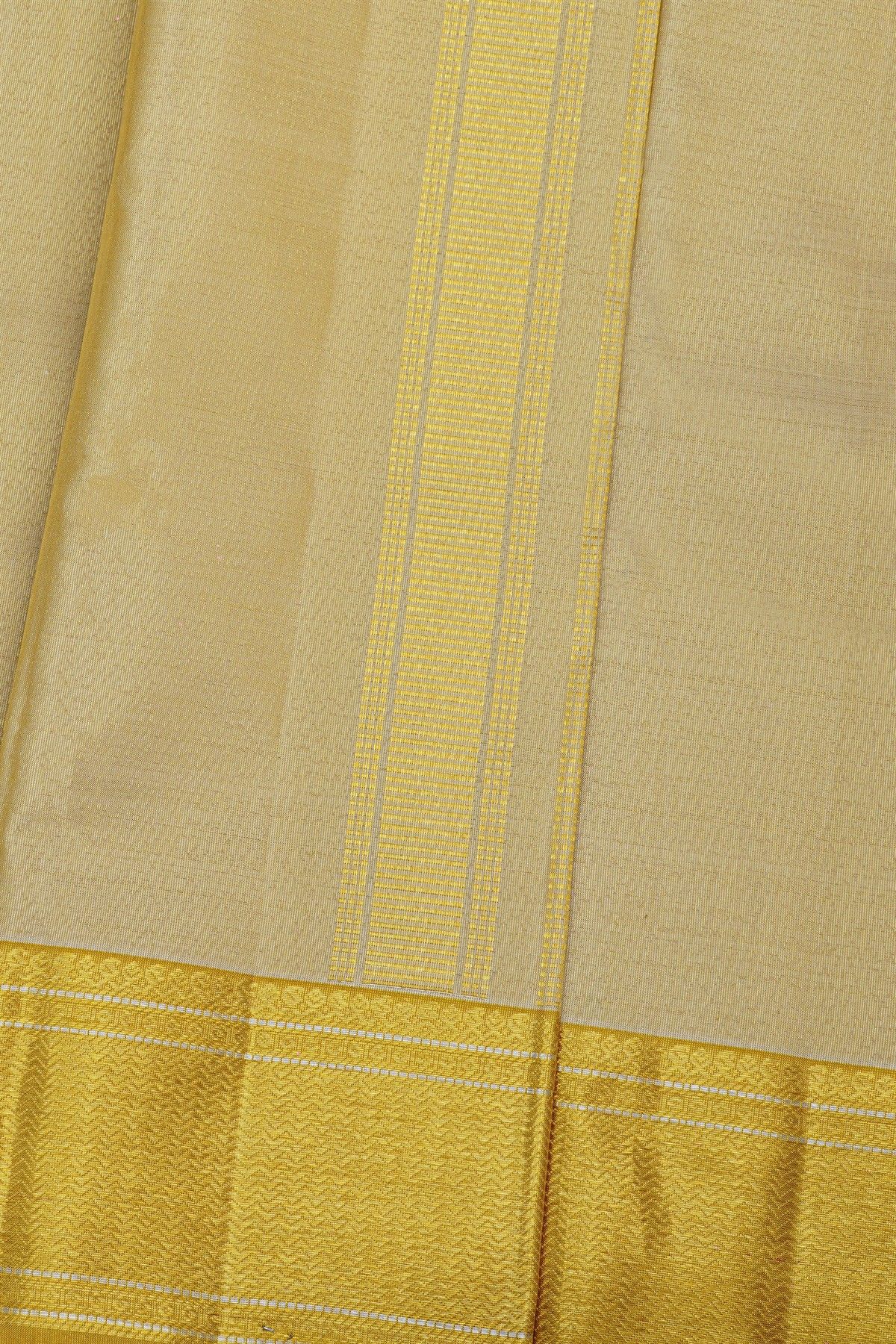 Kancheepuram Silk Cream Dhoti With Zig-Zag Lines Gold Border