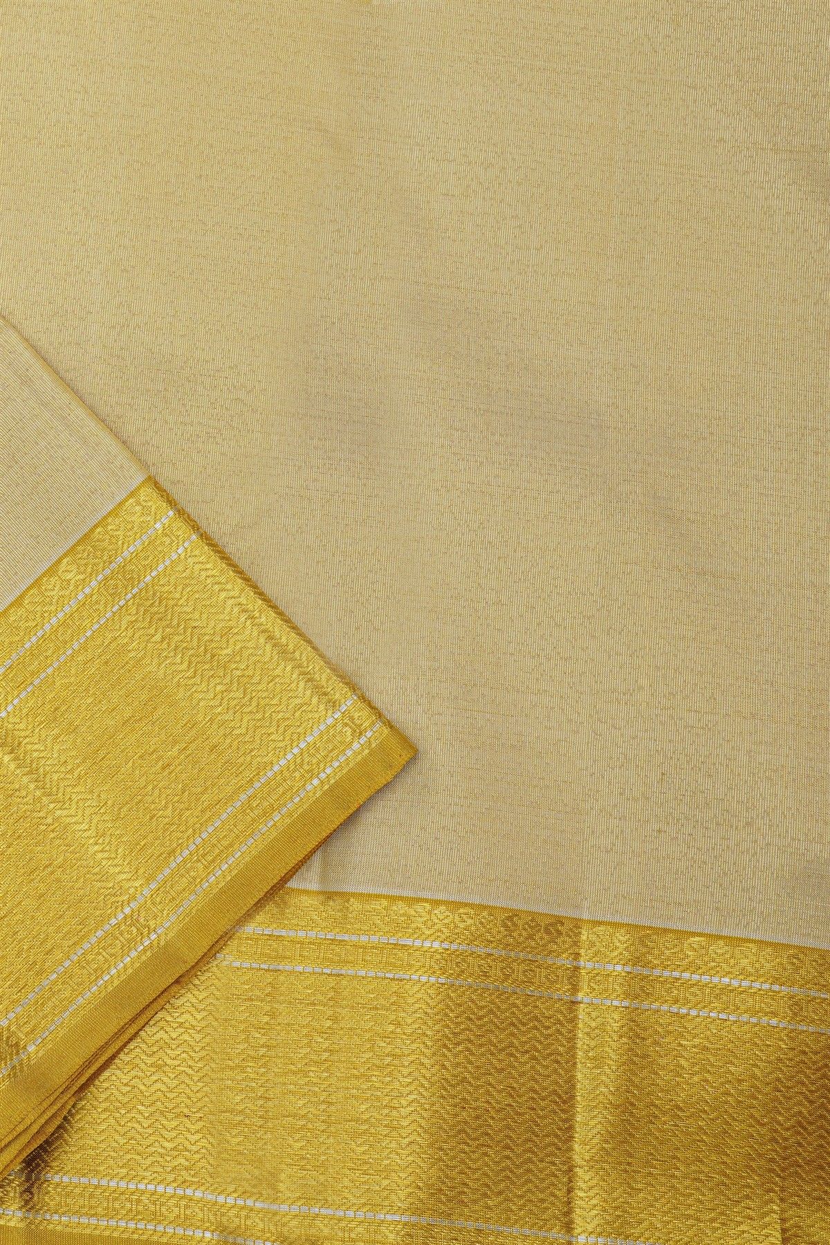 Kancheepuram Silk Cream Dhoti With Zig-Zag Lines Gold Border