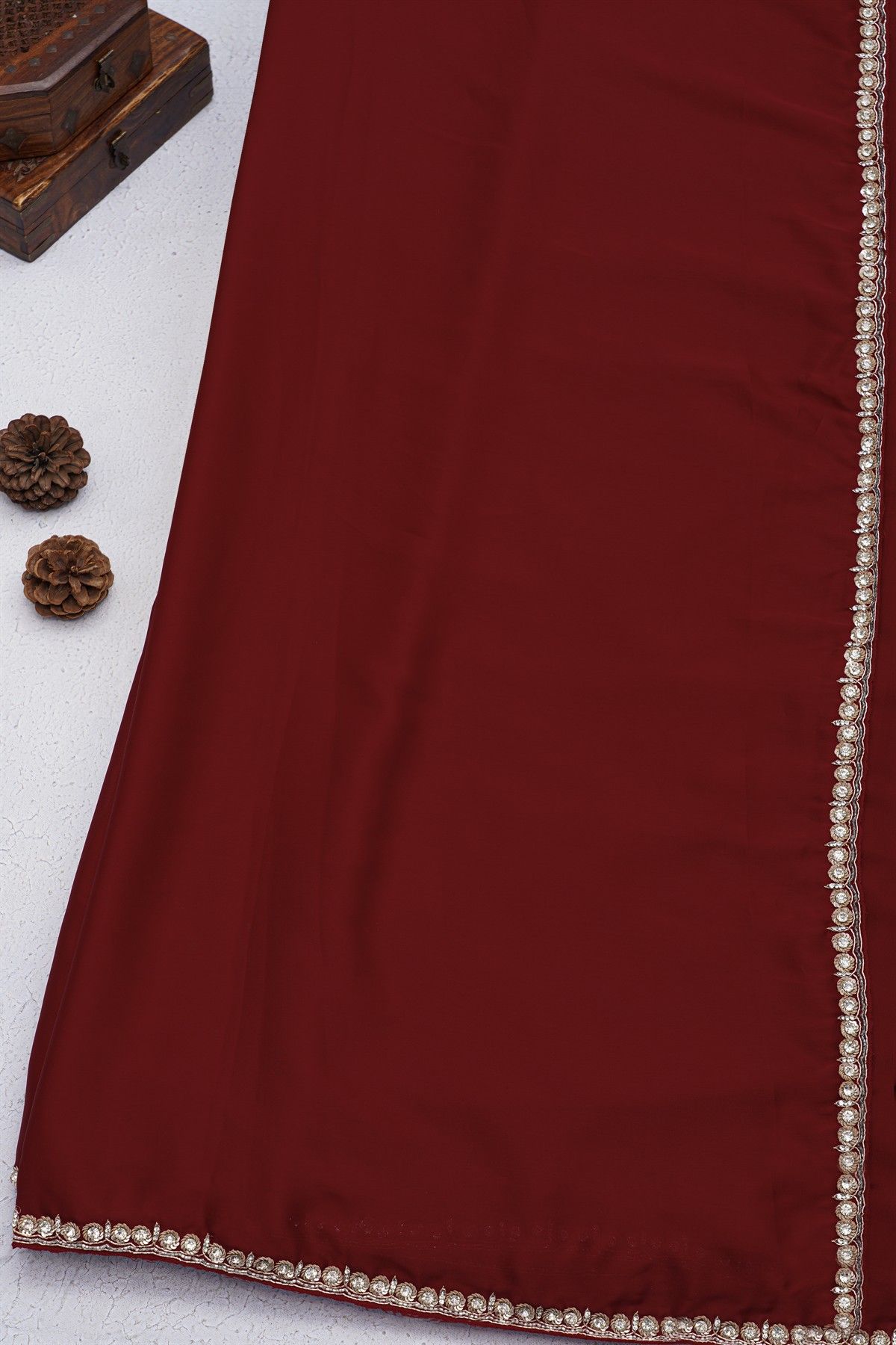 Banarasi Georgette Maroon Saree With Ready To Wear Blouse