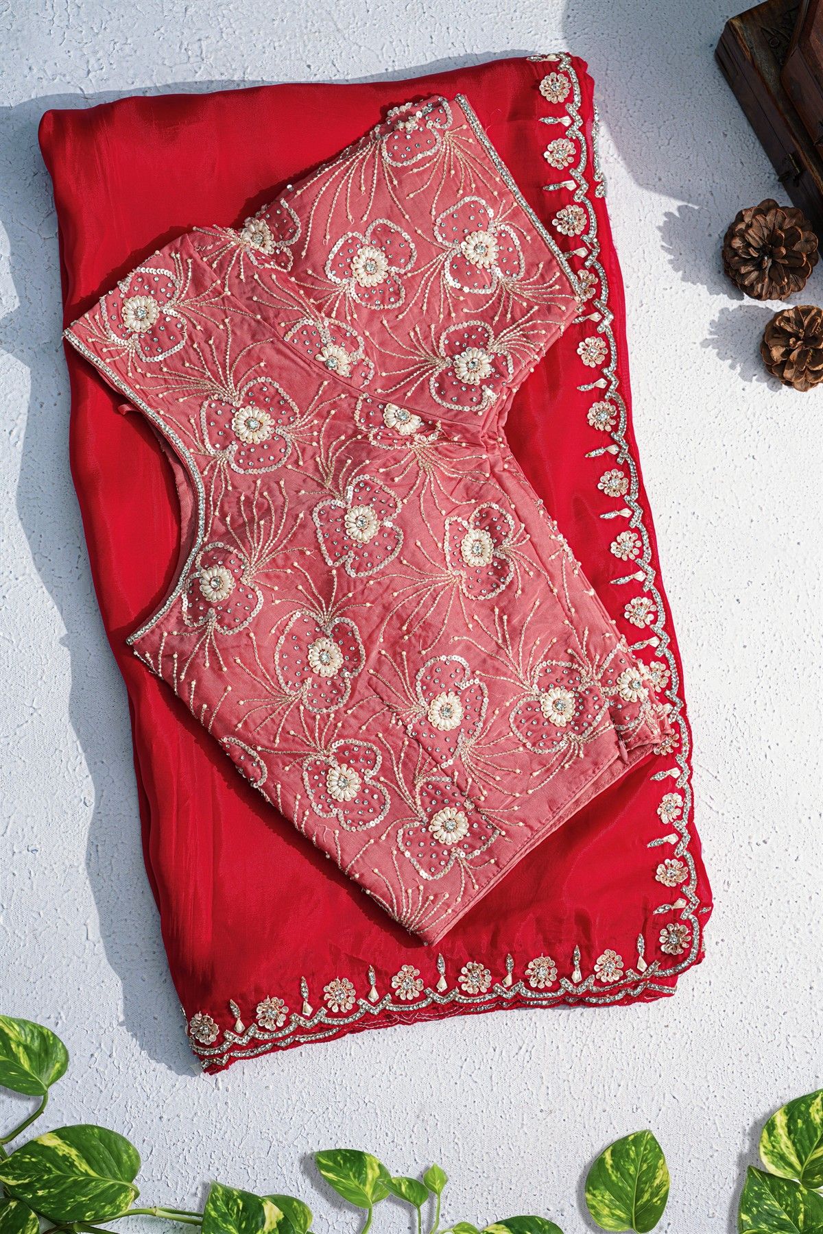 Banarasi Georgette Red Saree With Kardana Work Border