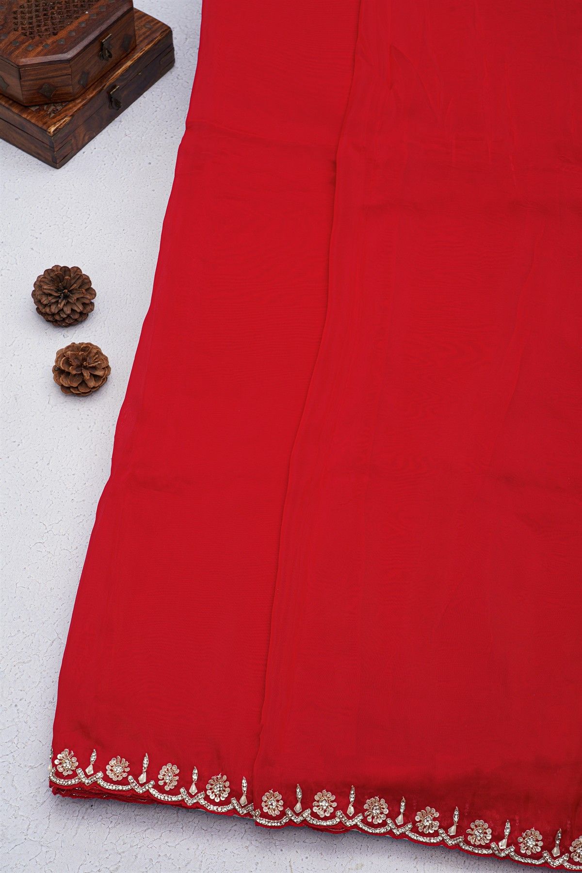Banarasi Georgette Red Saree With Kardana Work Border