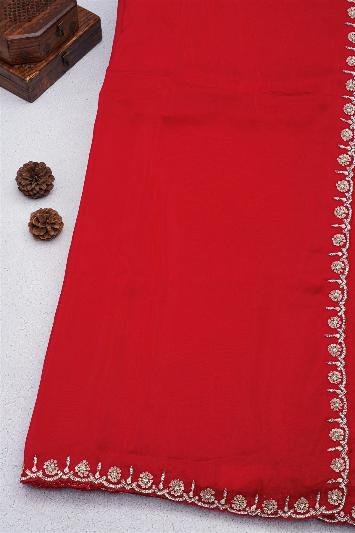 Banarasi Georgette Red Saree With Kardana Work Border