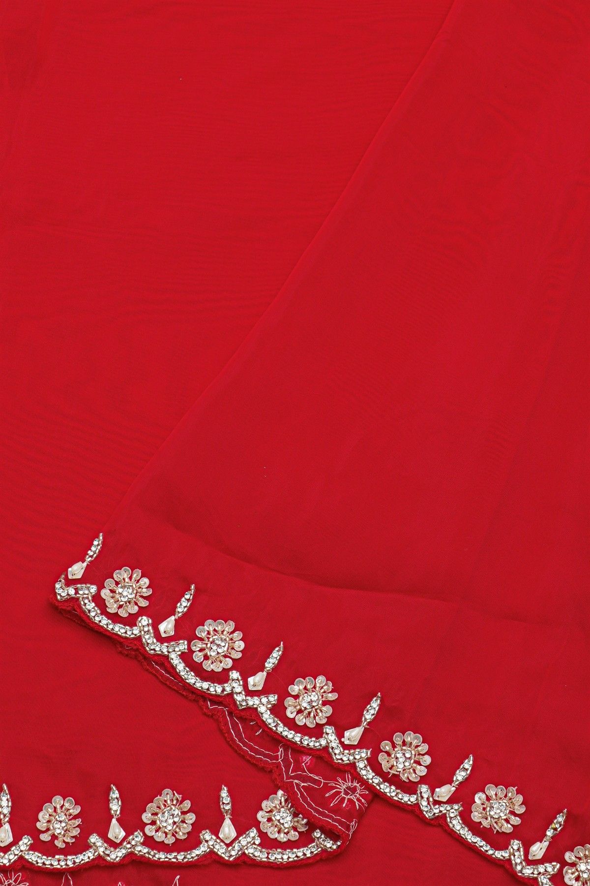 Banarasi Georgette Red Saree With Kardana Work Border
