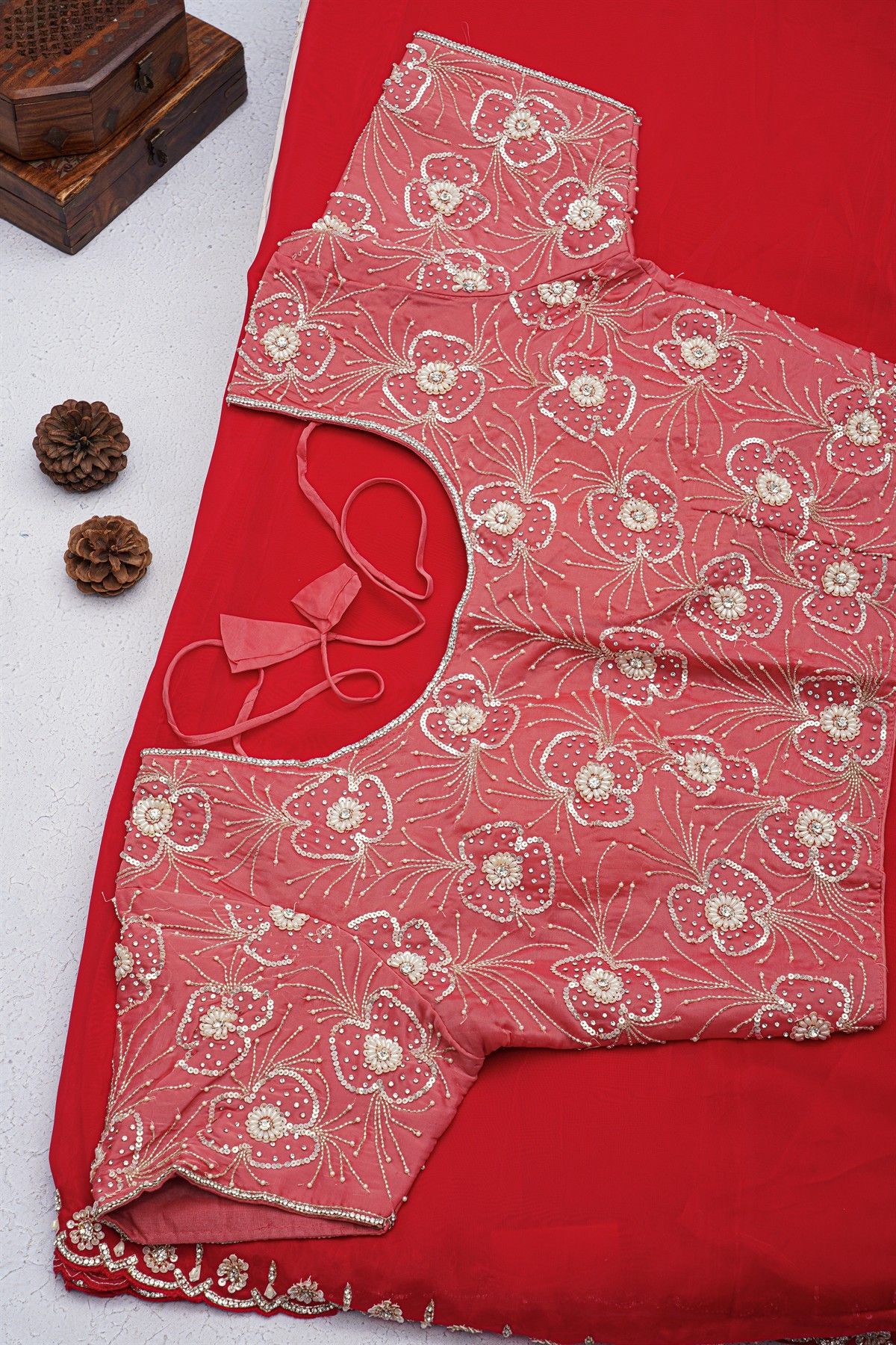 Banarasi Georgette Red Saree With Kardana Work Border