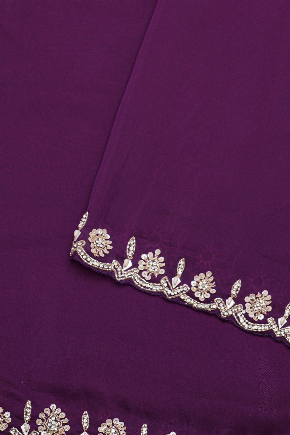 Banarasi Georgette Dark Purple Saree With Small Buttis With Zari Border