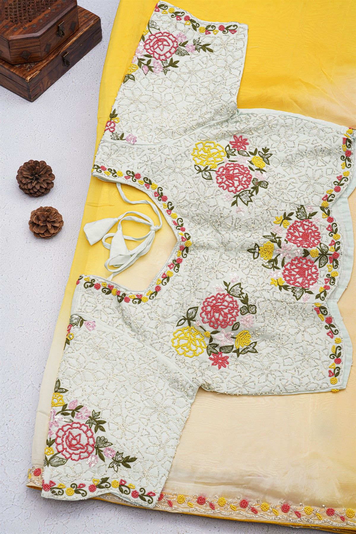 Banarasi Georgette Dual Colour Saree With Ready To Wear Blouse
