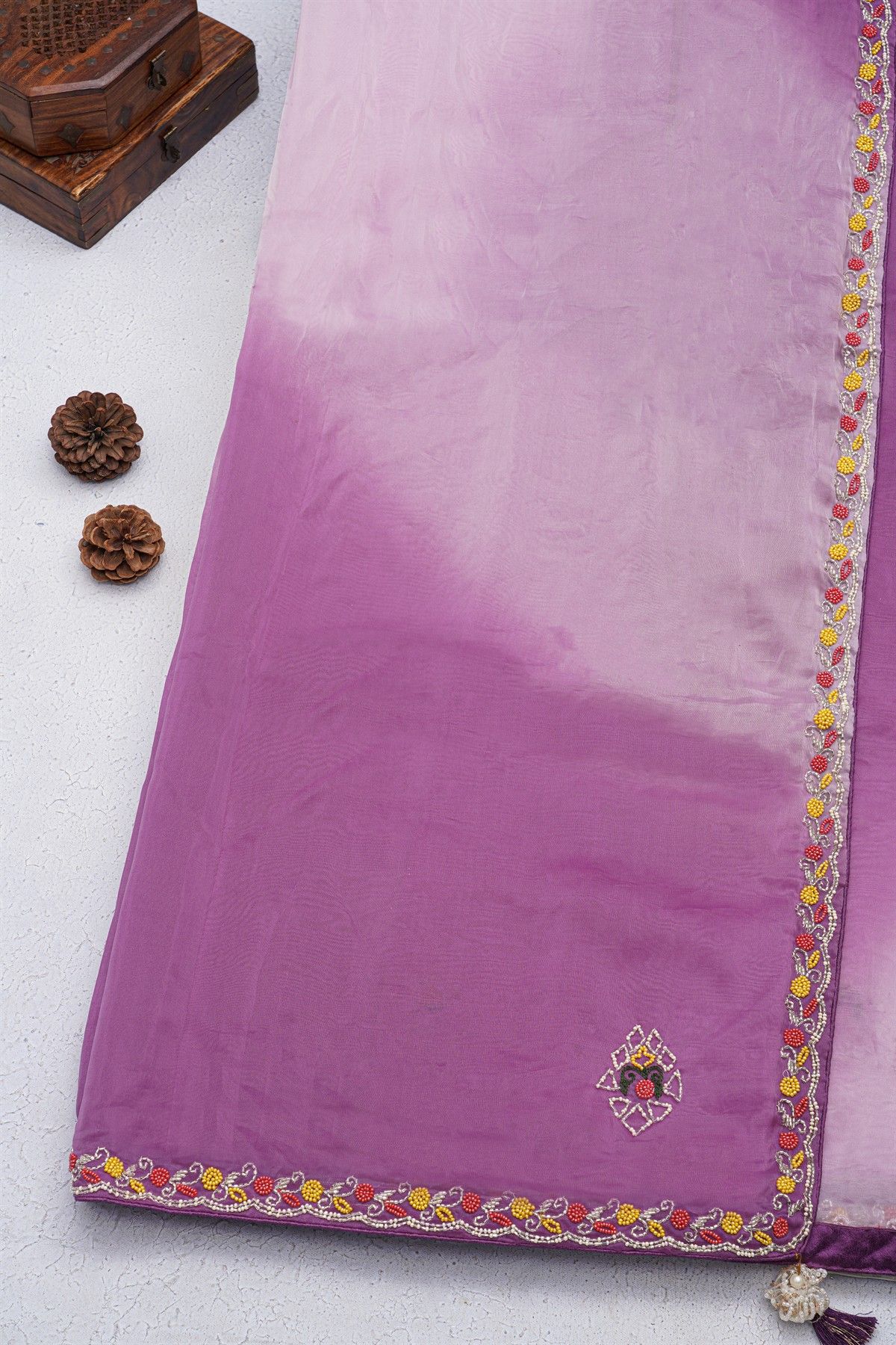 Banarasi Georgette Multi Colour Saree With Pearls Work Border