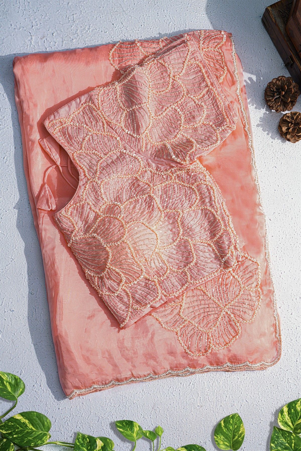 Banarasi Georgette Baby Pink Saree With Kardana Border