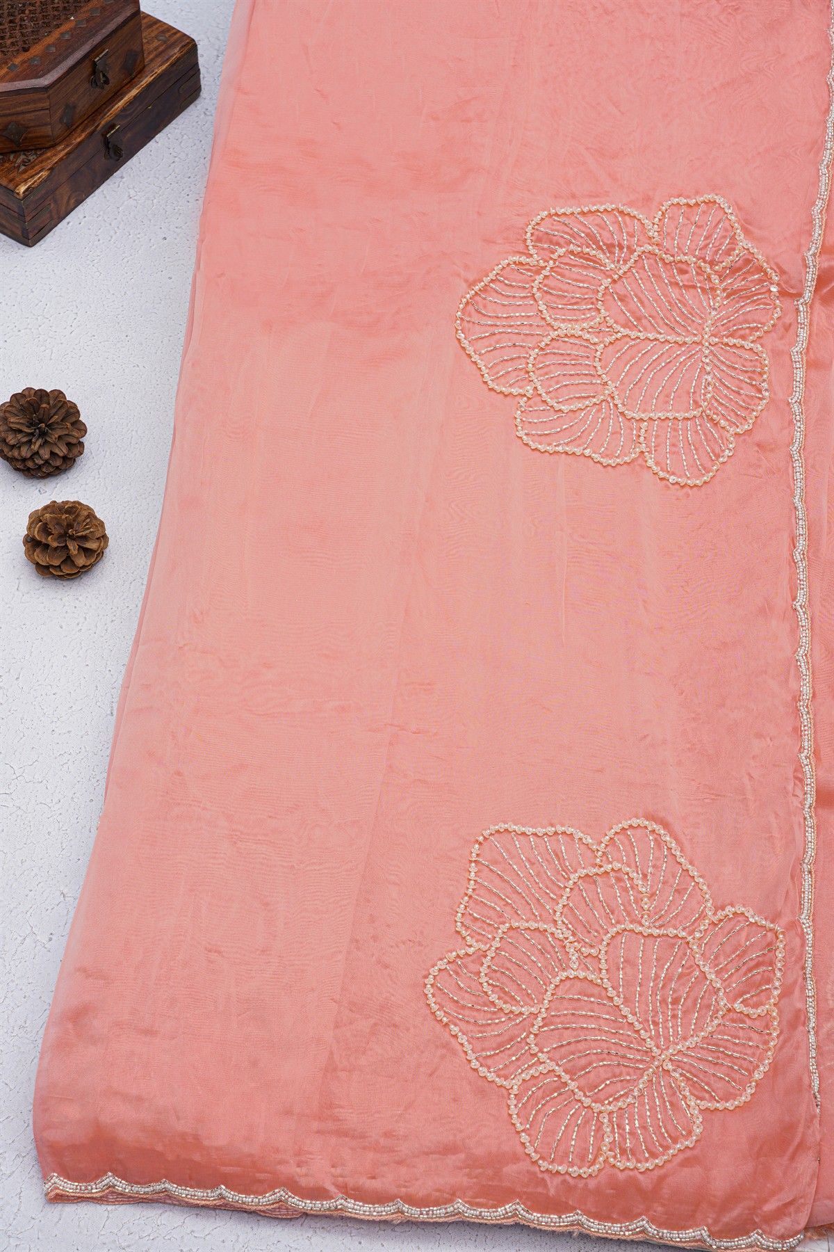 Banarasi Georgette Baby Pink Saree With Kardana Border