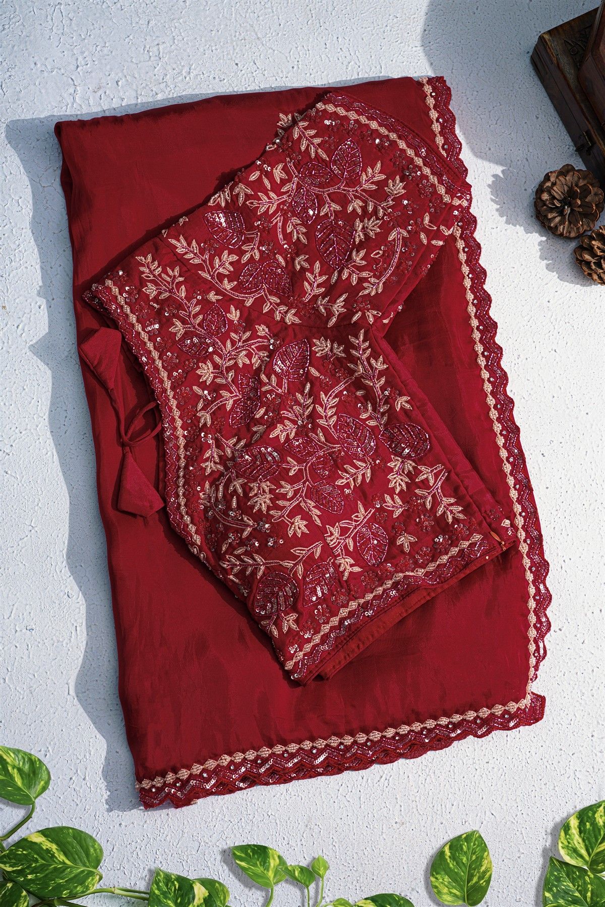 Banarasi Silk Maroon Saree With Sequence Pattern Border