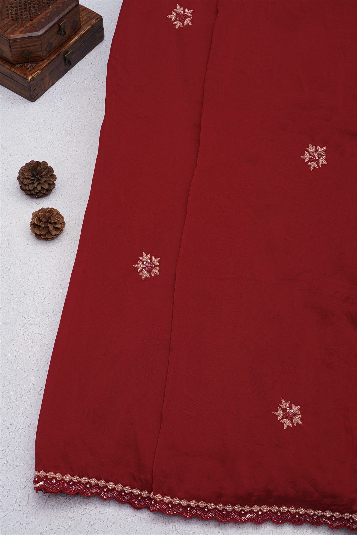 Banarasi Silk Maroon Saree With Sequence Pattern Border