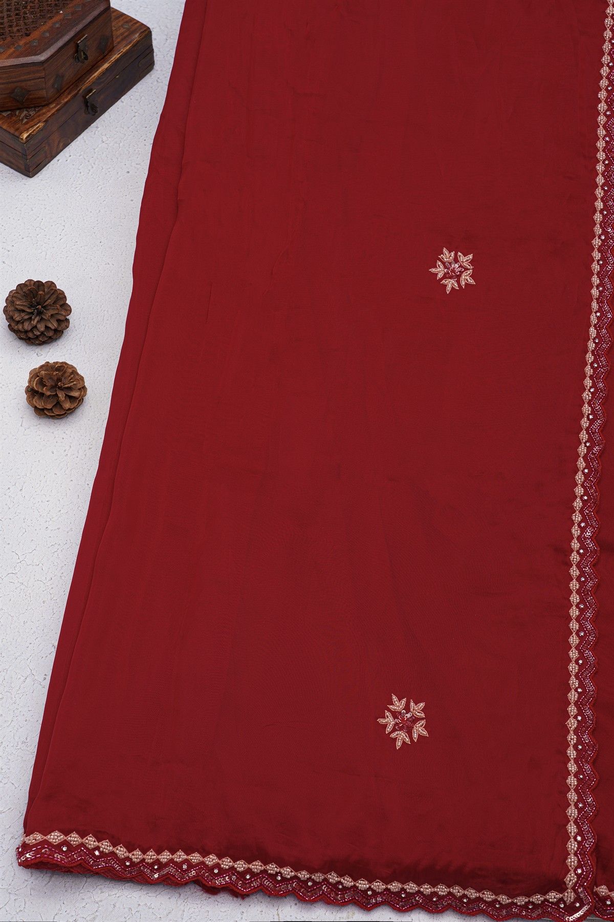 Banarasi Silk Maroon Saree With Sequence Pattern Border