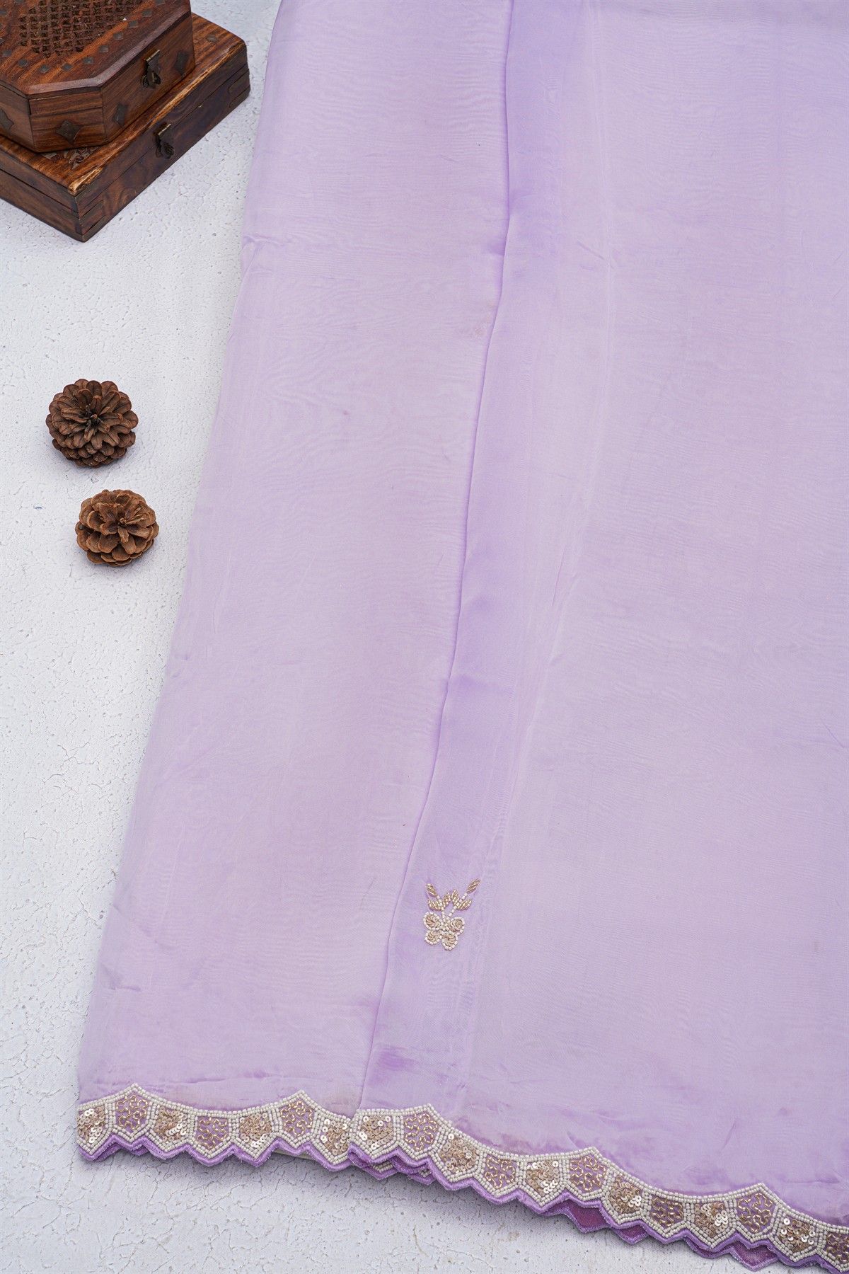 Banarasi Georgette Lavender Saree With Sequence Pattern Border