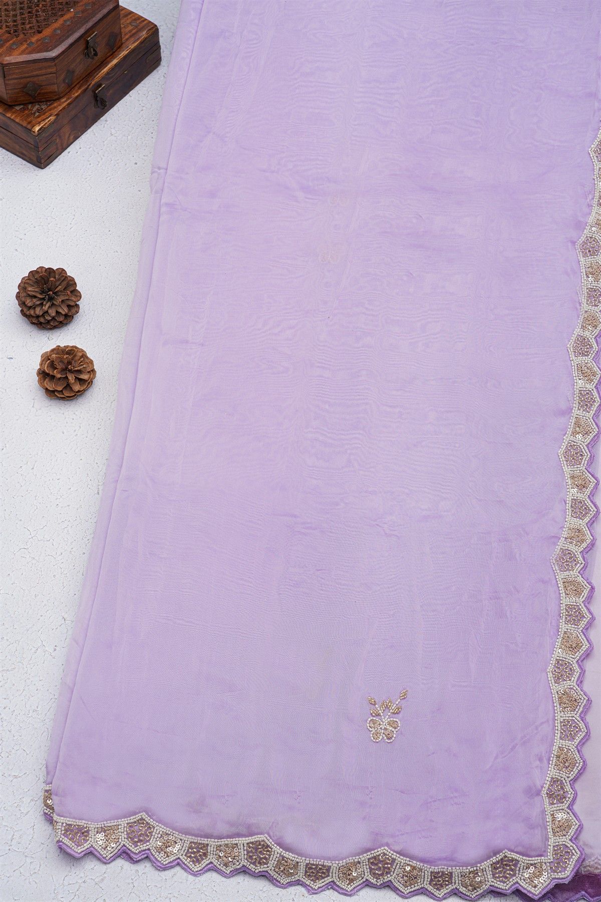 Banarasi Georgette Lavender Saree With Sequence Pattern Border