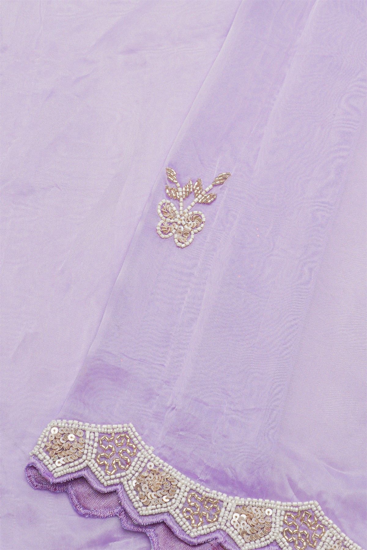Banarasi Georgette Lavender Saree With Sequence Pattern Border