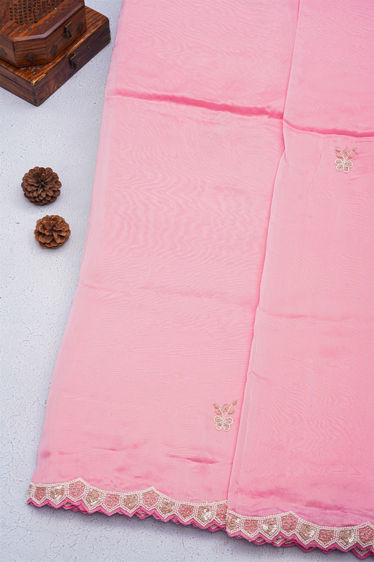 Banarasi Georgette Baby Pink Saree With Sequence Pattern Border