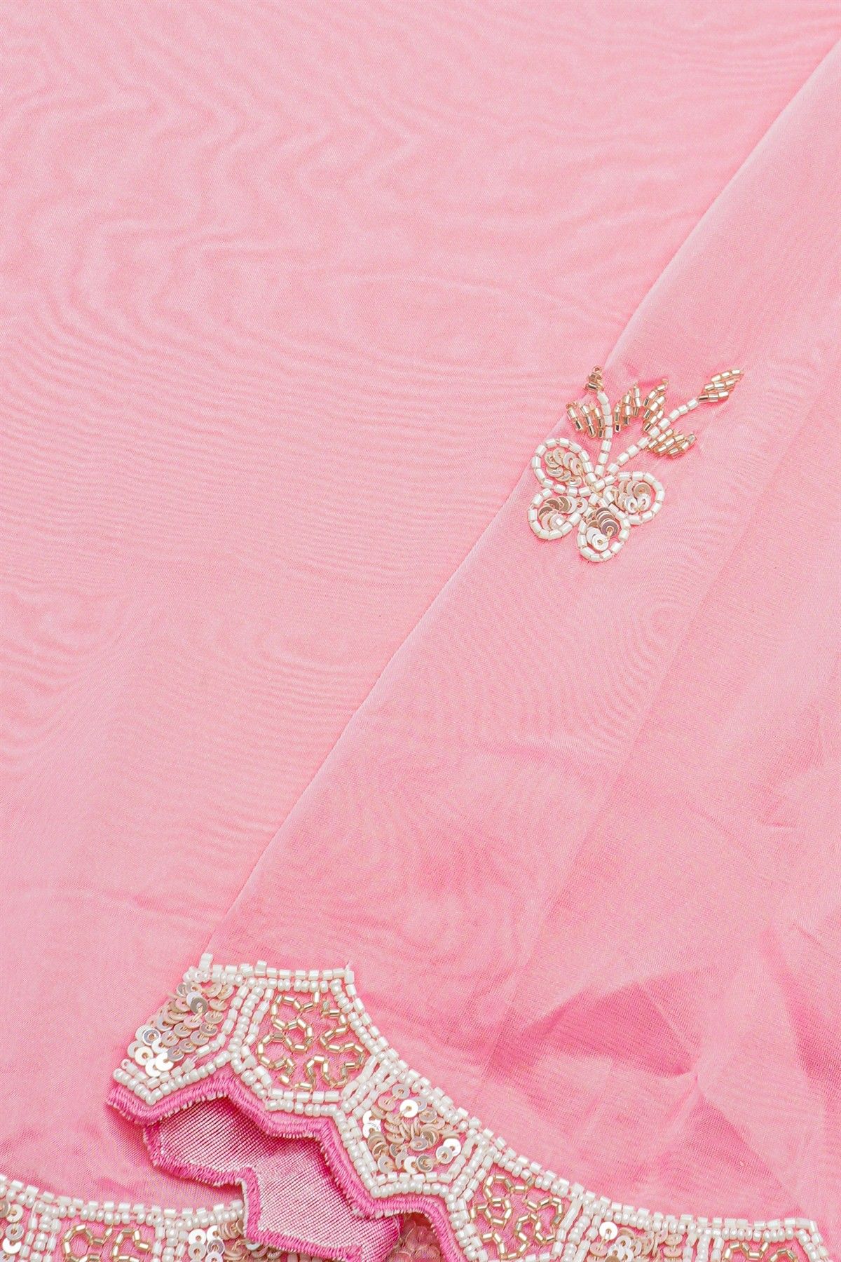 Banarasi Georgette Baby Pink Saree With Sequence Pattern Border