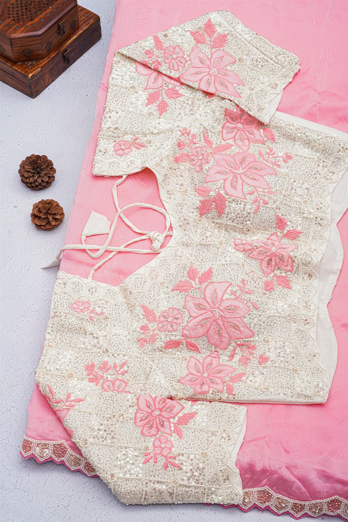 Banarasi Georgette Baby Pink Saree With Sequence Pattern Border