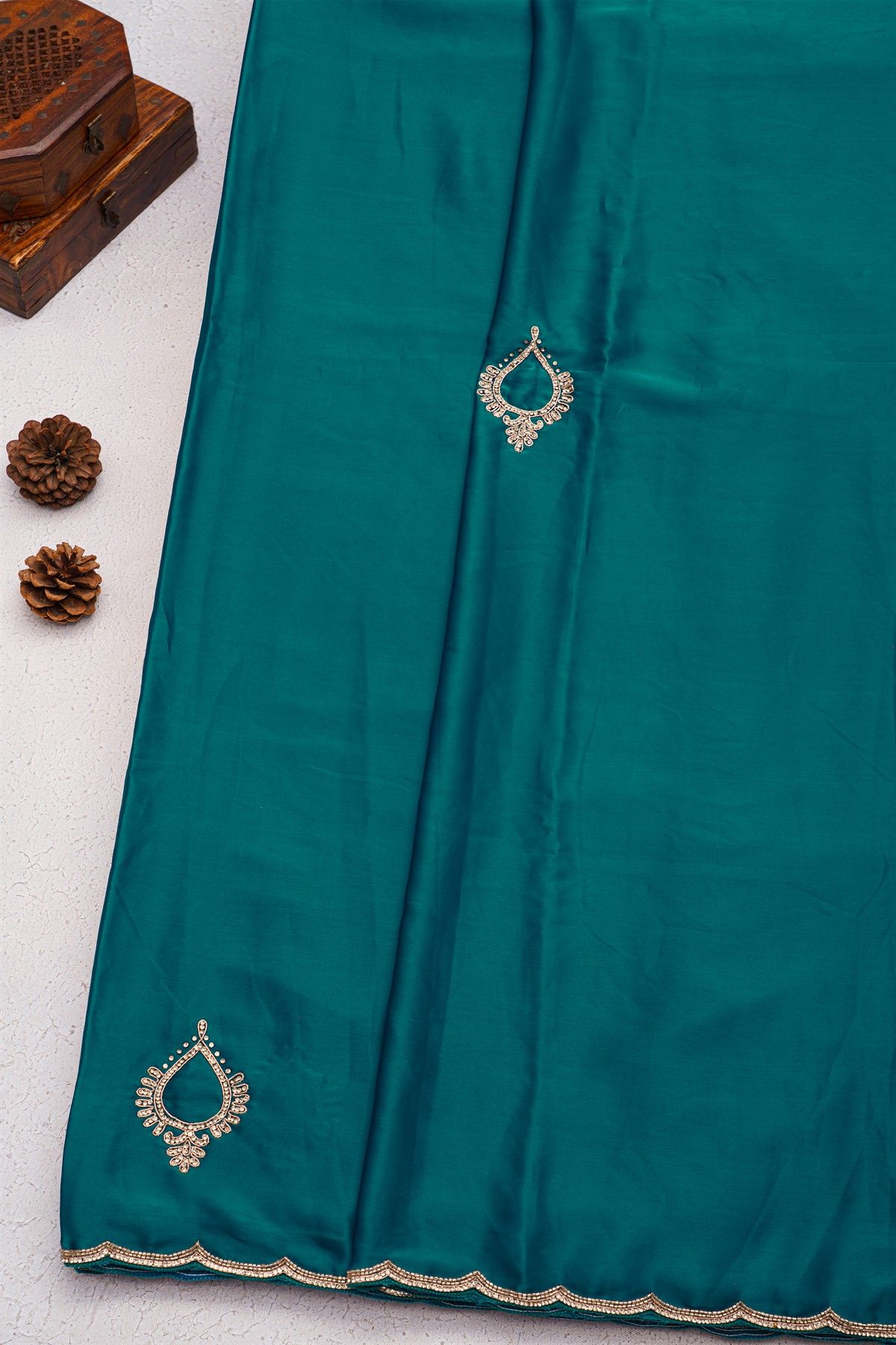Designer Crepe Blue Saree With Weaves Design In Kardhana Work Border