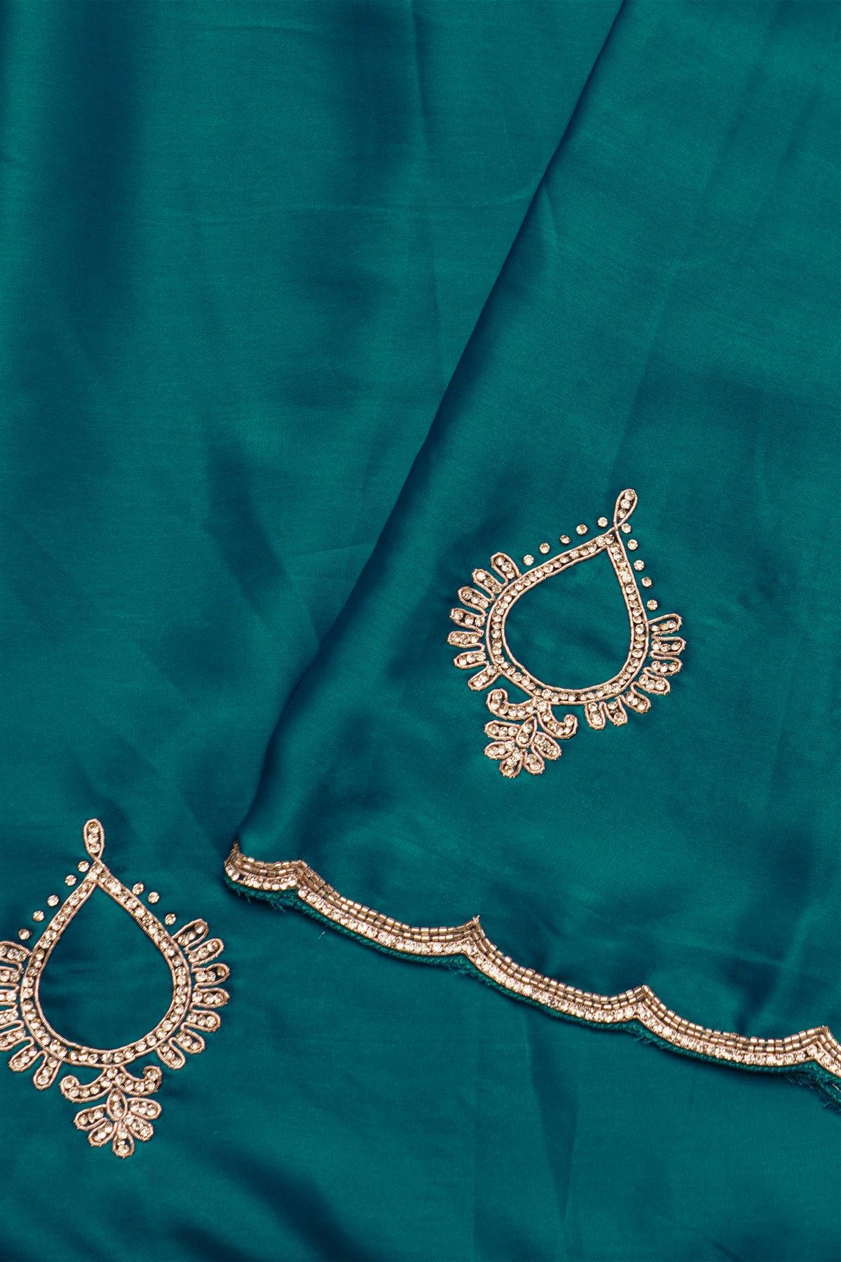 Designer Crepe Blue Saree With Weaves Design In Kardhana Work Border