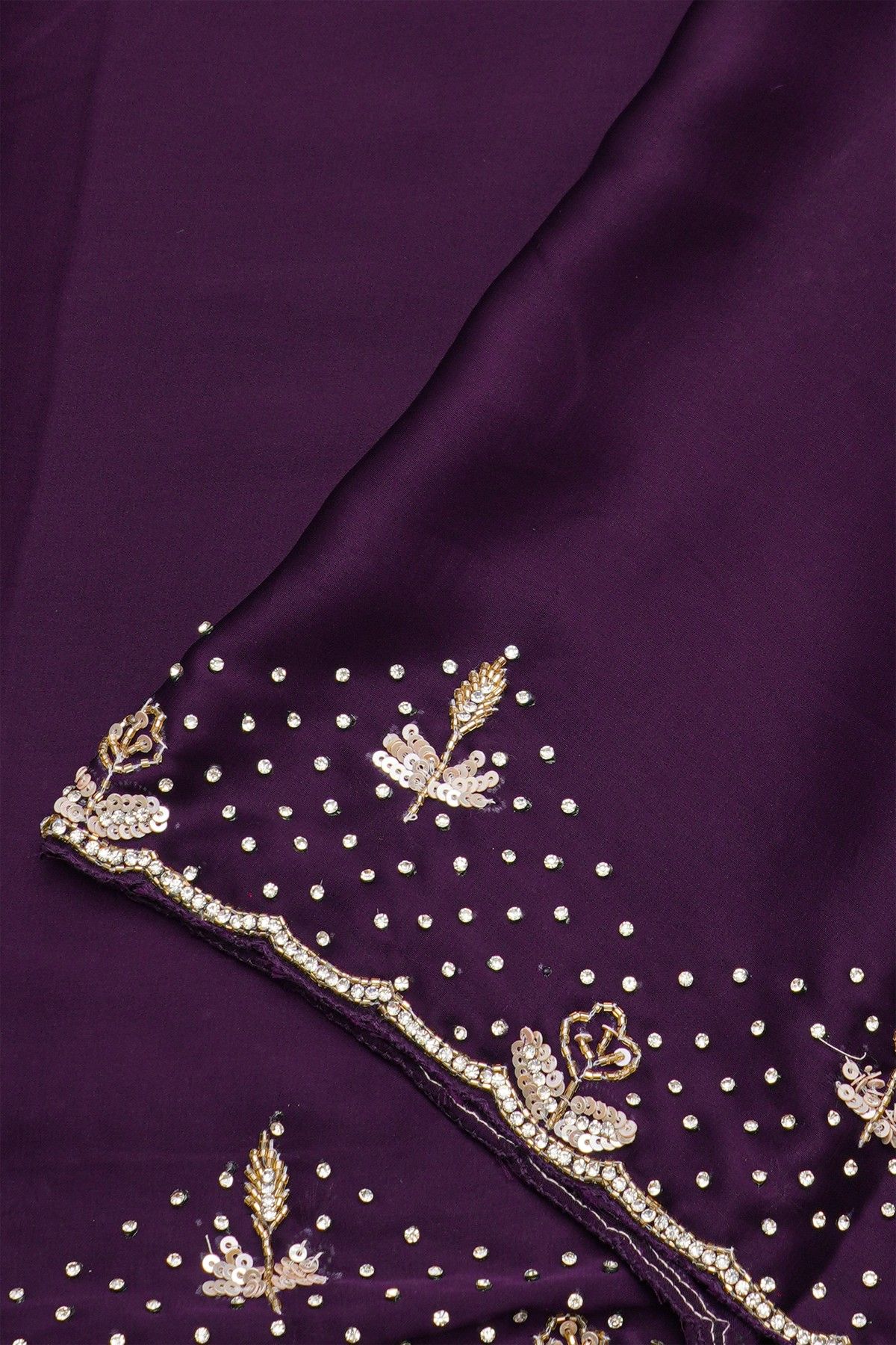 Designer Crepe Purple Saree With Florals And Diamonds With Kardhana Work Border