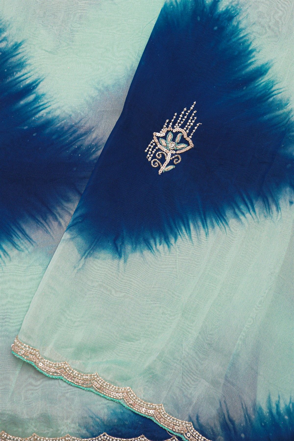 Designer Crepe Multi-Colour Saree With Weaves Design In Pearls And Sequins Work Border