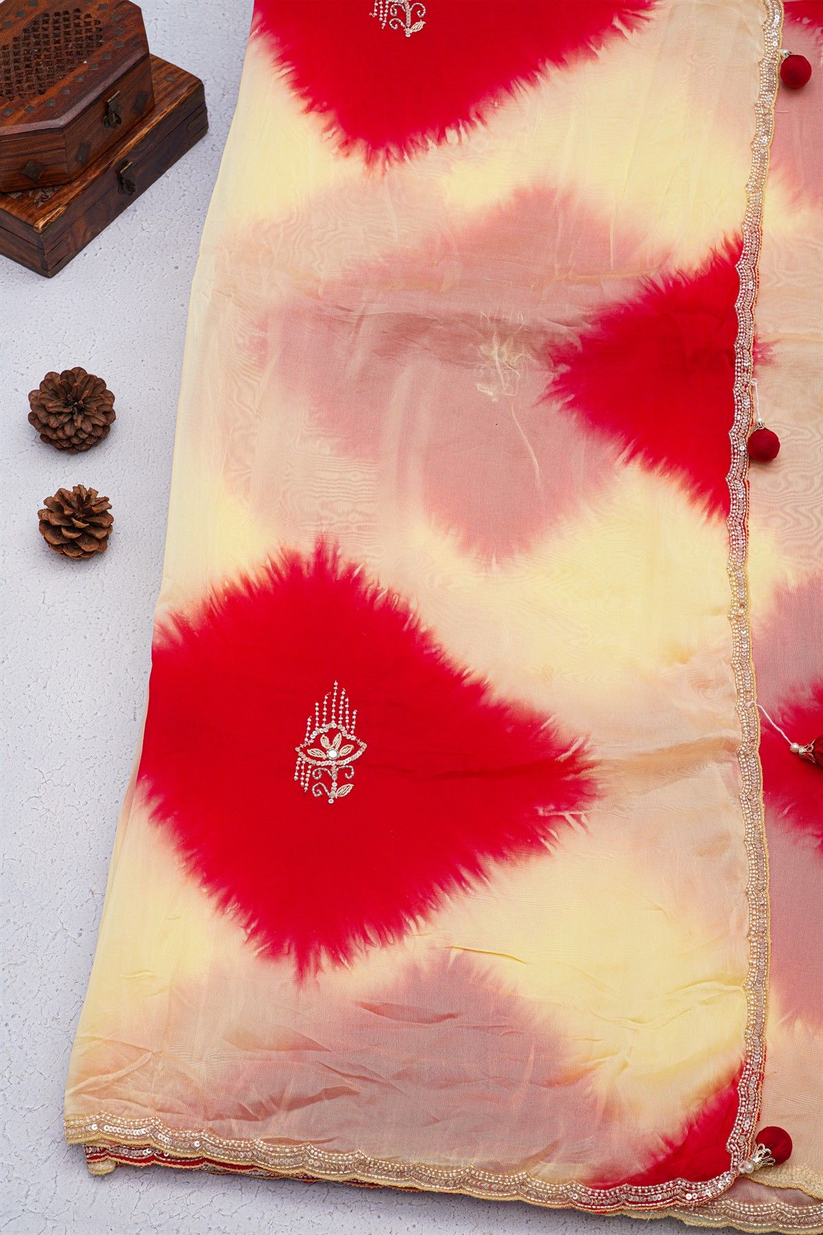 Designer Crepe Multi-Colour Saree With Waves Design With Kardhana Work Border