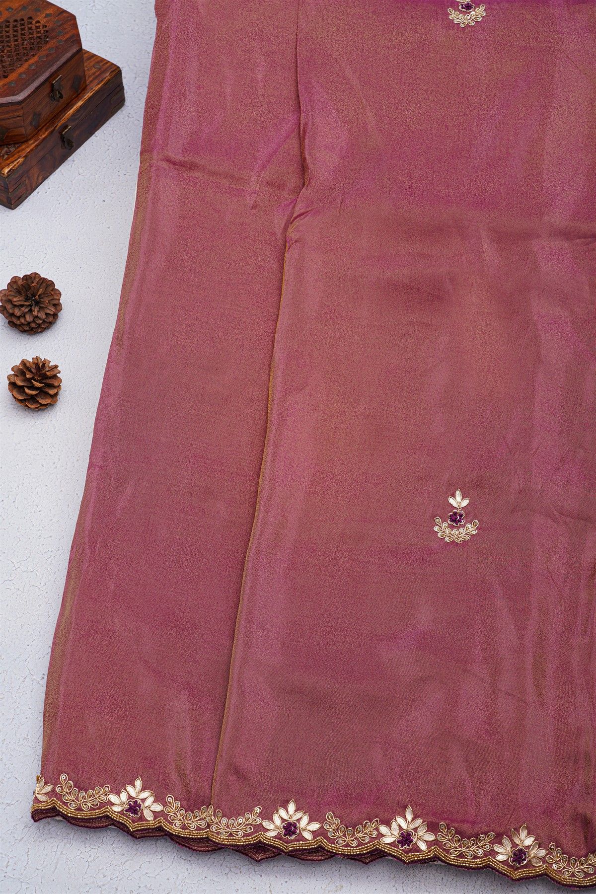 Designer Crepe Purple Saree With Floral Jaal In Zardozi Work Border