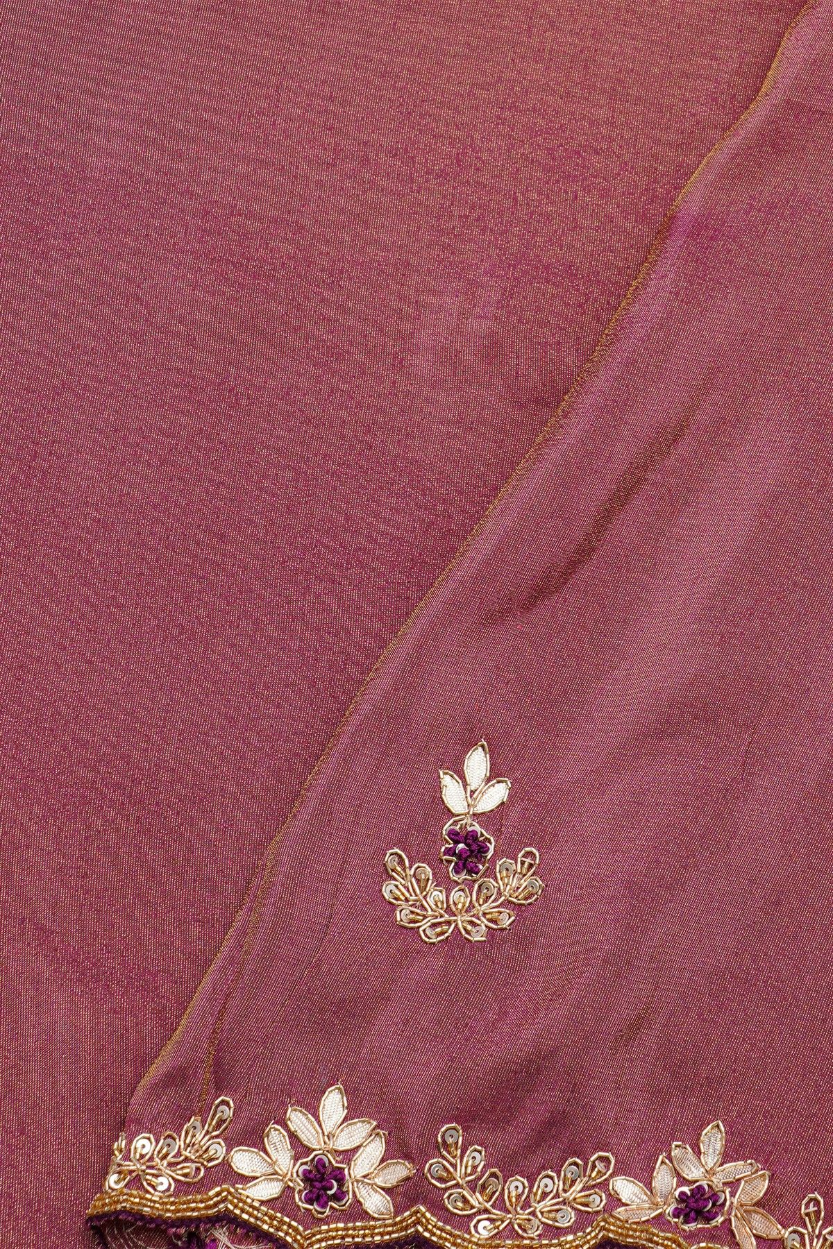 Designer Crepe Purple Saree With Floral Jaal In Zardozi Work Border