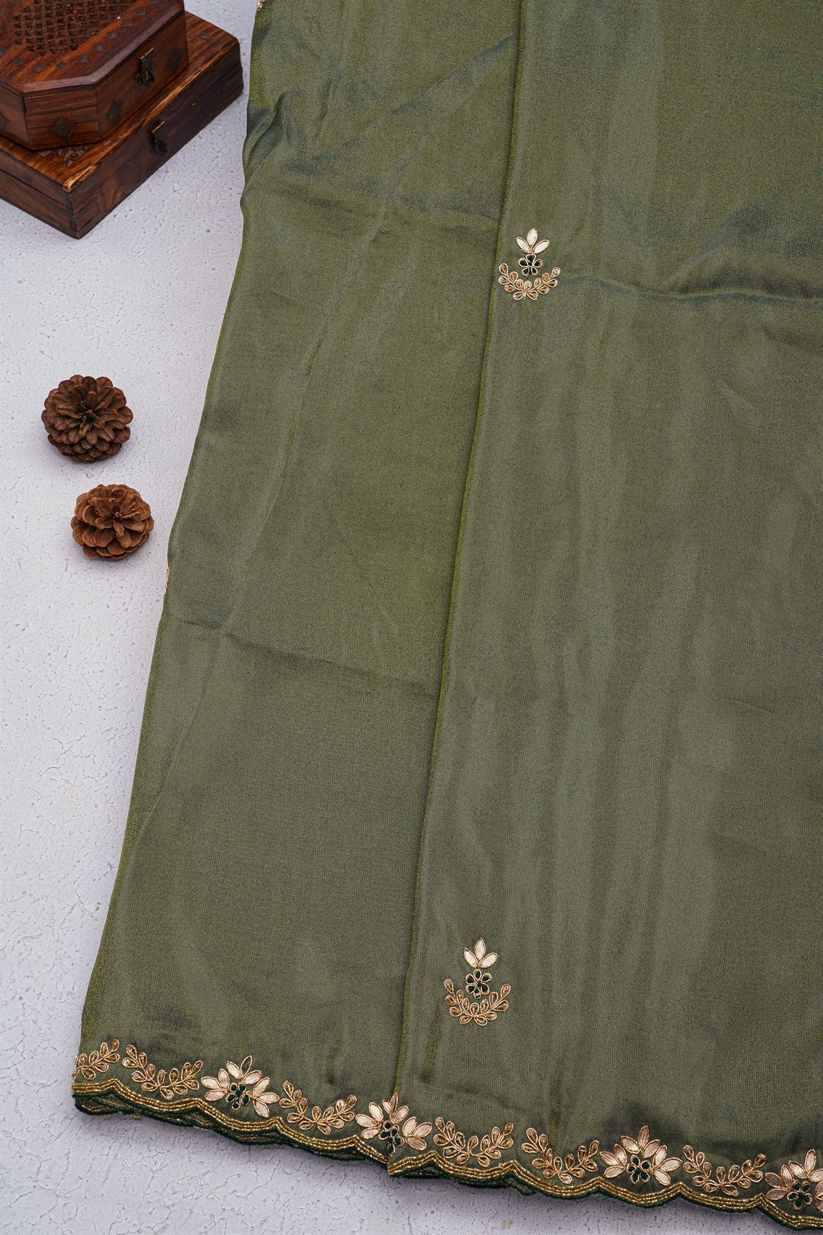 Designer Crepe Grey Saree With Floral And Leaves In Zardozi And Sequins Work Border