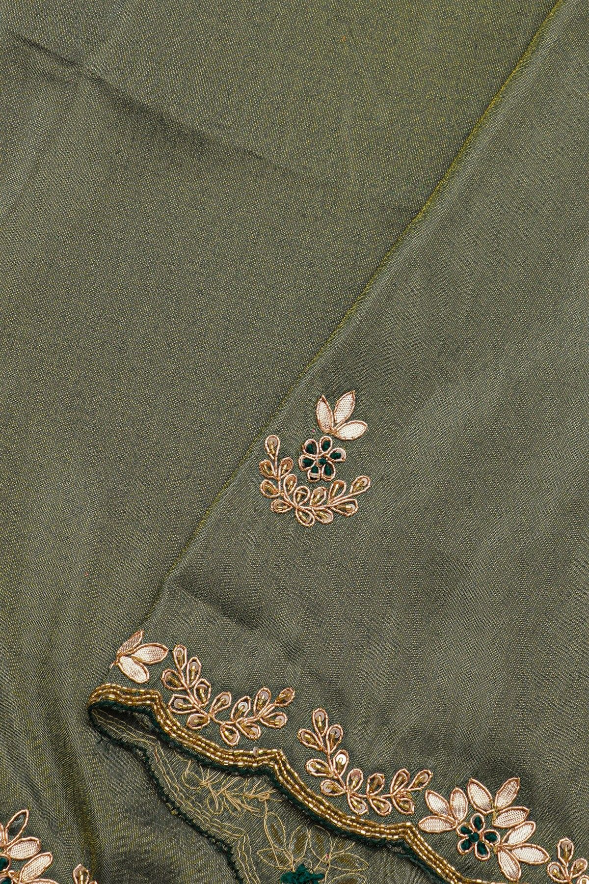 Designer Crepe Grey Saree With Floral And Leaves In Zardozi And Sequins Work Border