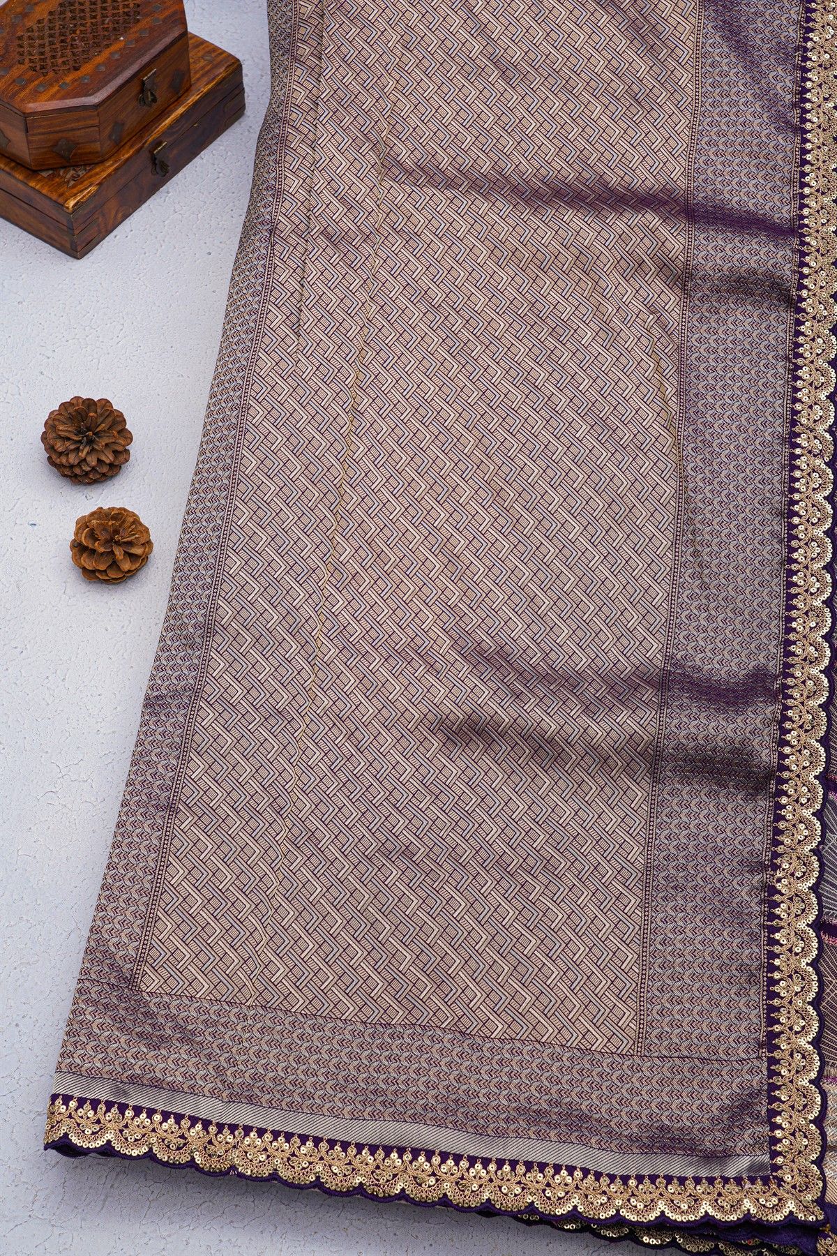 Designer Georgette Navy Blue Saree With Florals In Zari Border