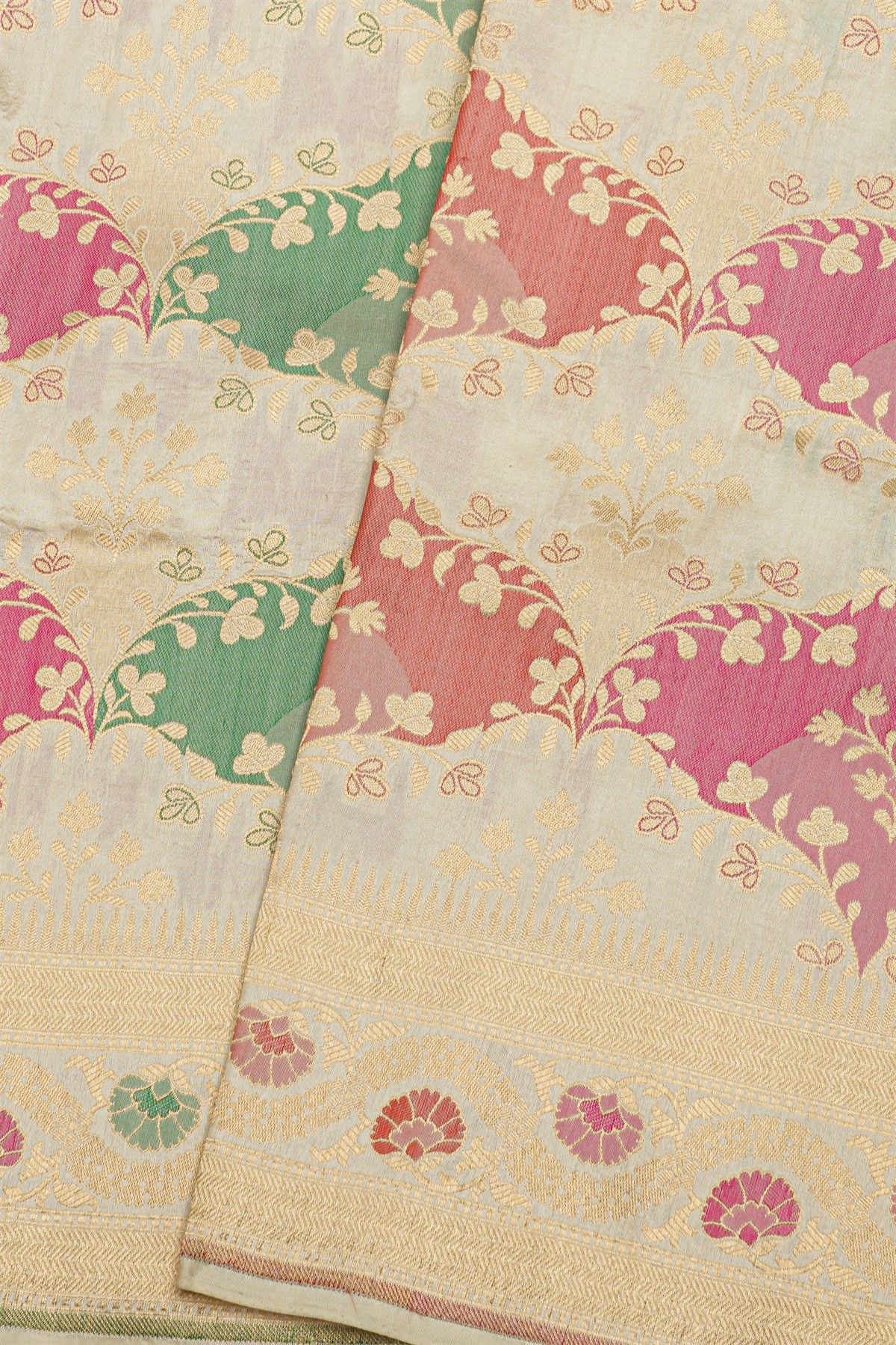 Banarasi Silk Multi-Colour Saree With Floral Jaal Border