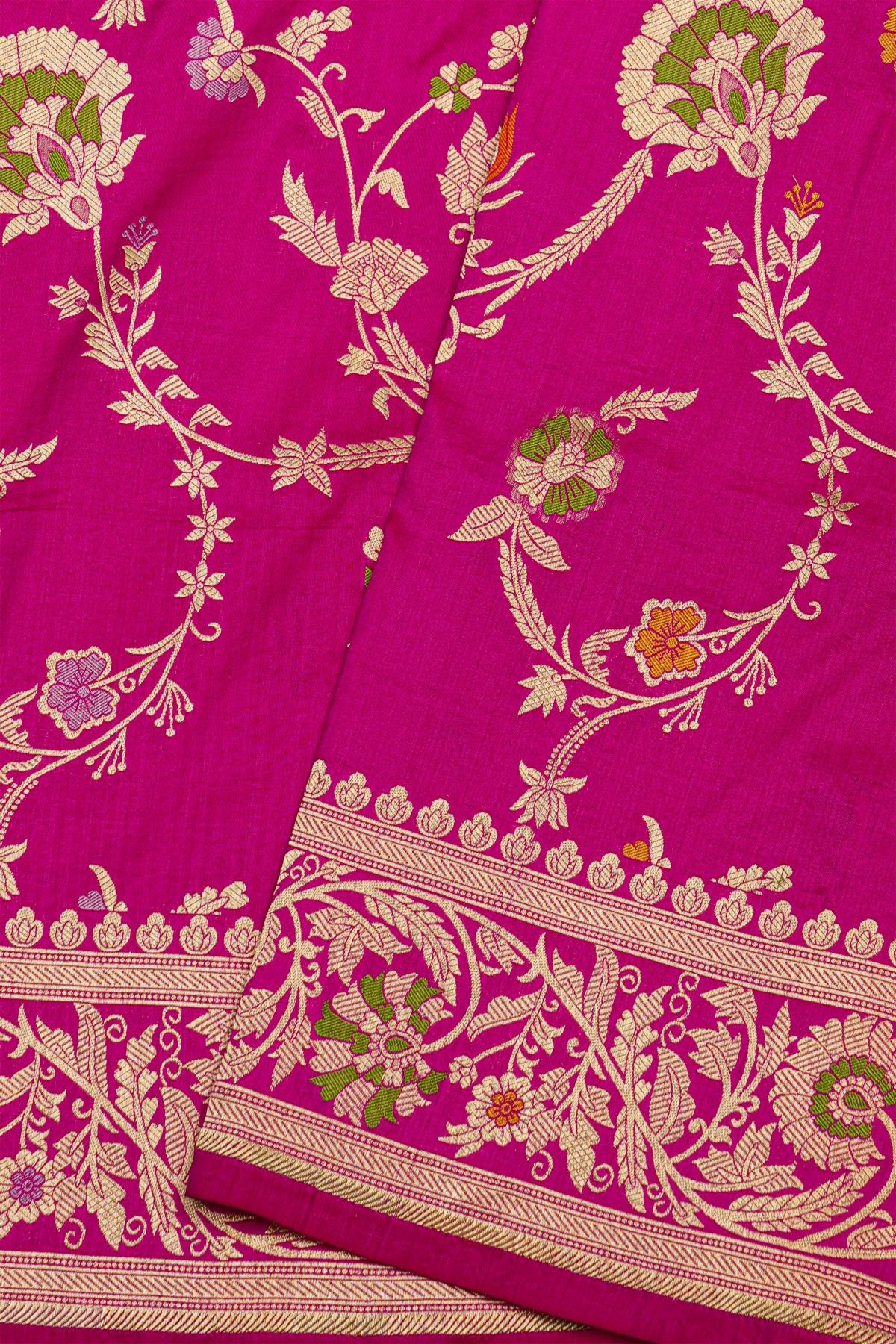 Banarasi Silk Pink Saree With Floral Jaal Border