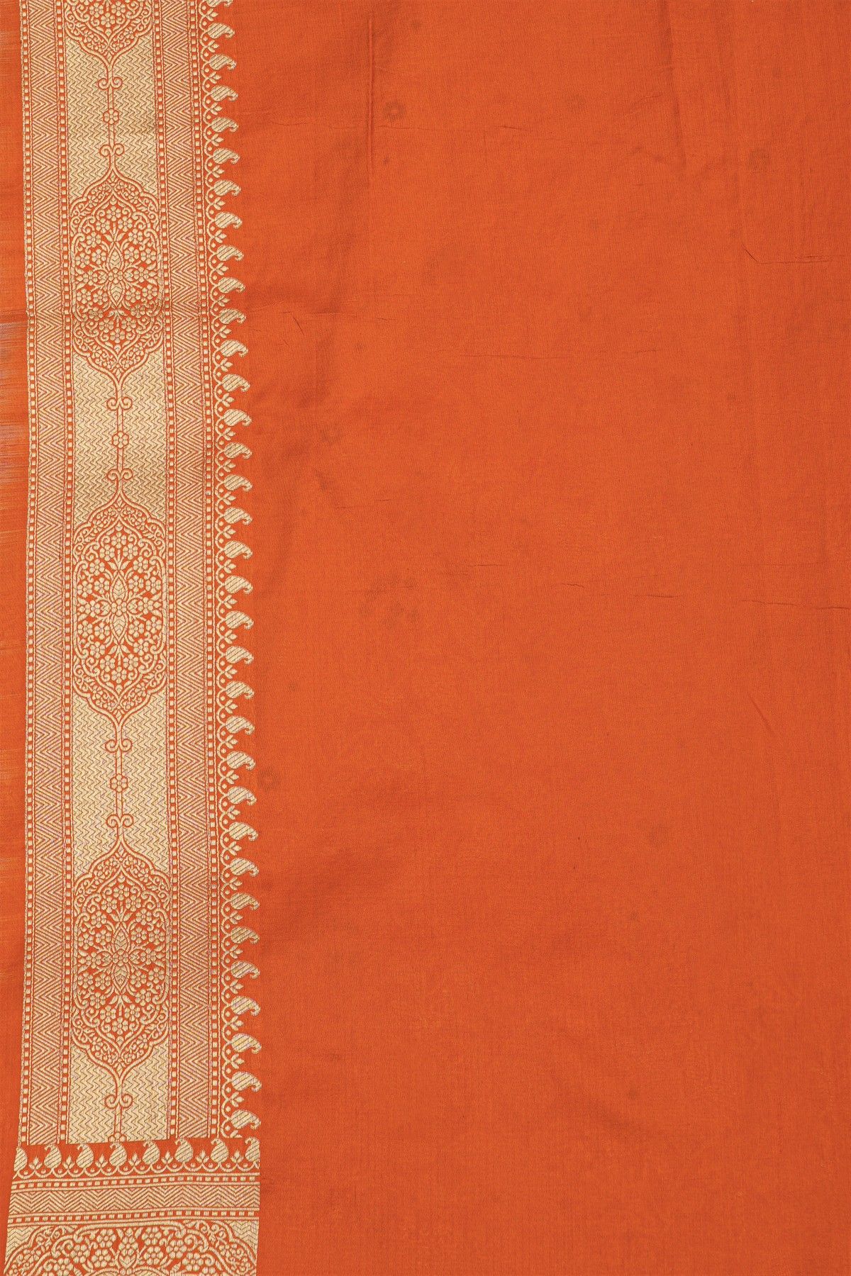 Banarasi Silk Peach Saree With Florals And Leaves Border