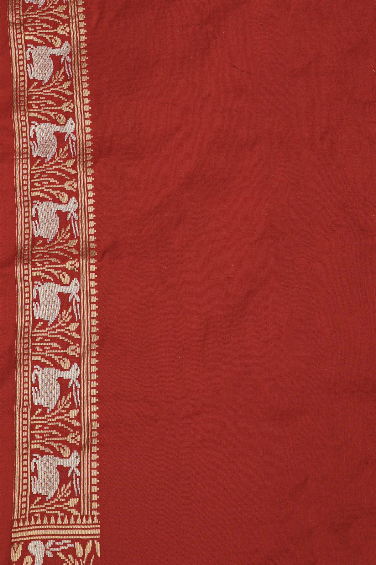 Banarasi Silk Maroon Saree With Florals And Deers In Zari Border