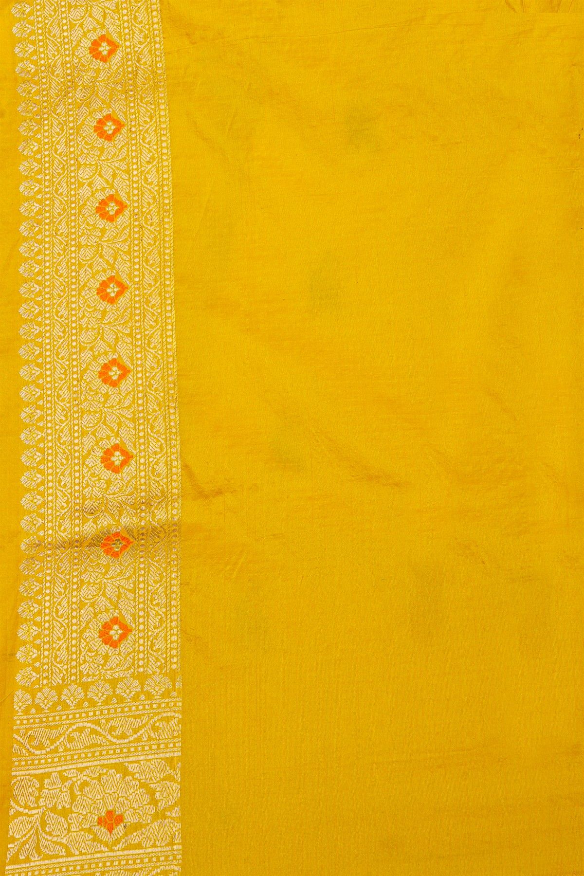 Banarasi Silk Yellow Saree With Florals And Leaves In Zari Border