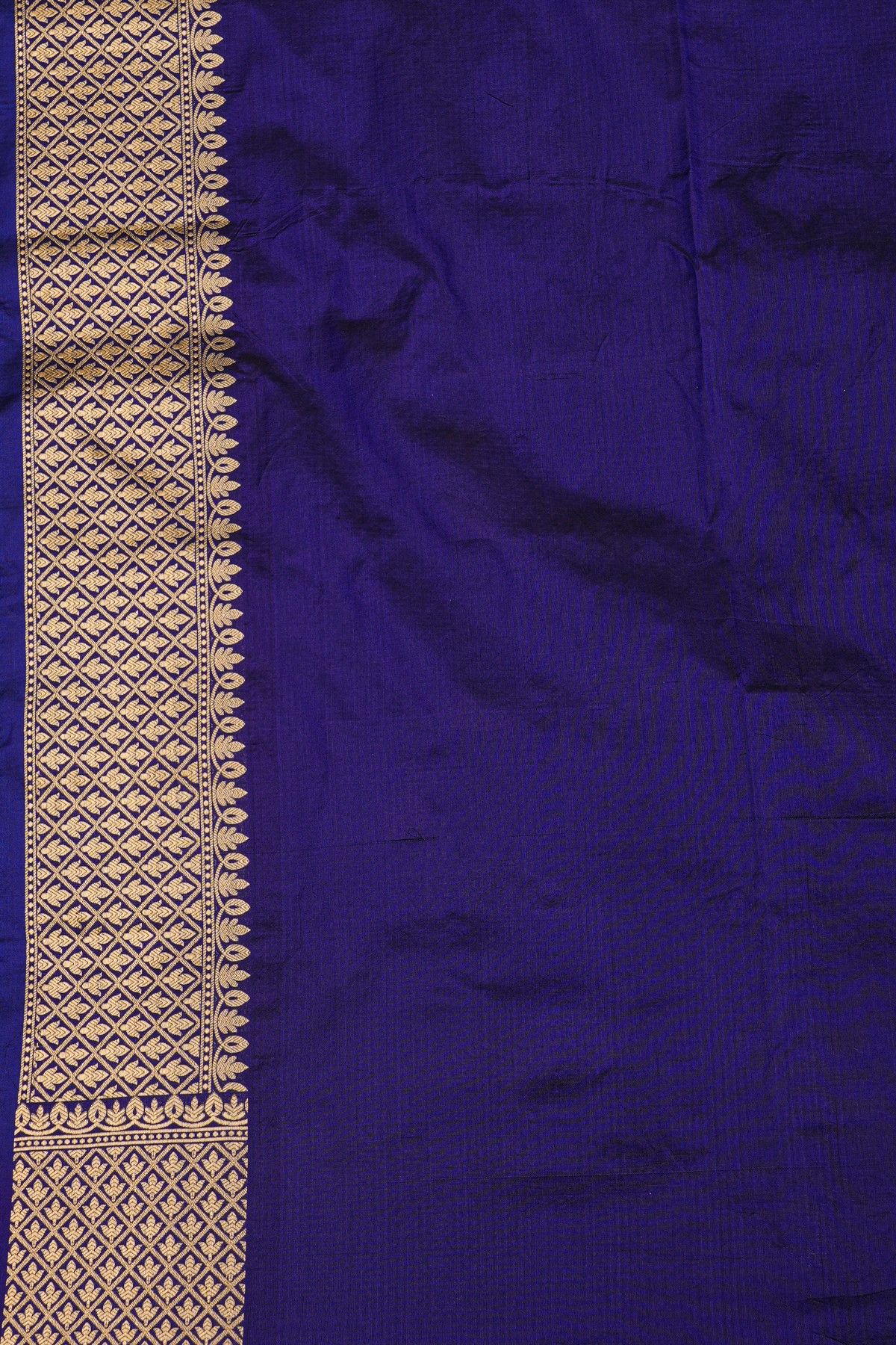 Banarasi Silk Navy Blue Saree With Florals In Cross Checks Border