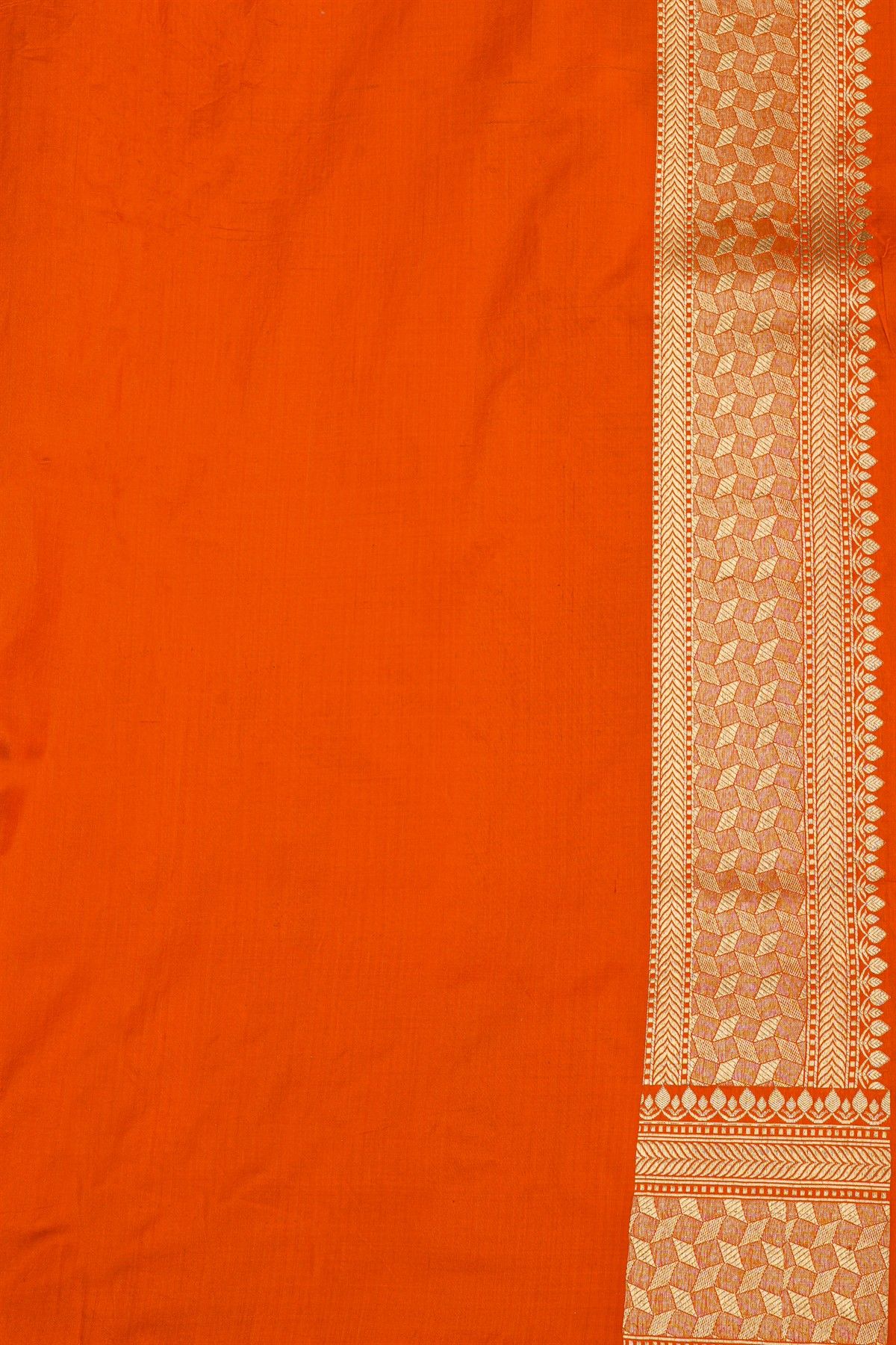 Banarasi Silk Orange Saree With Diamonds With Cross Lines Border