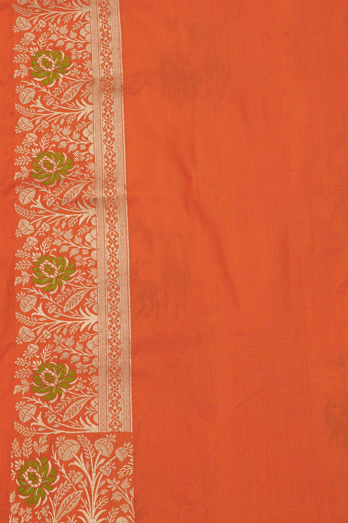 Banarasi Silk Peach Saree With Florals And Leaves In Zari Border