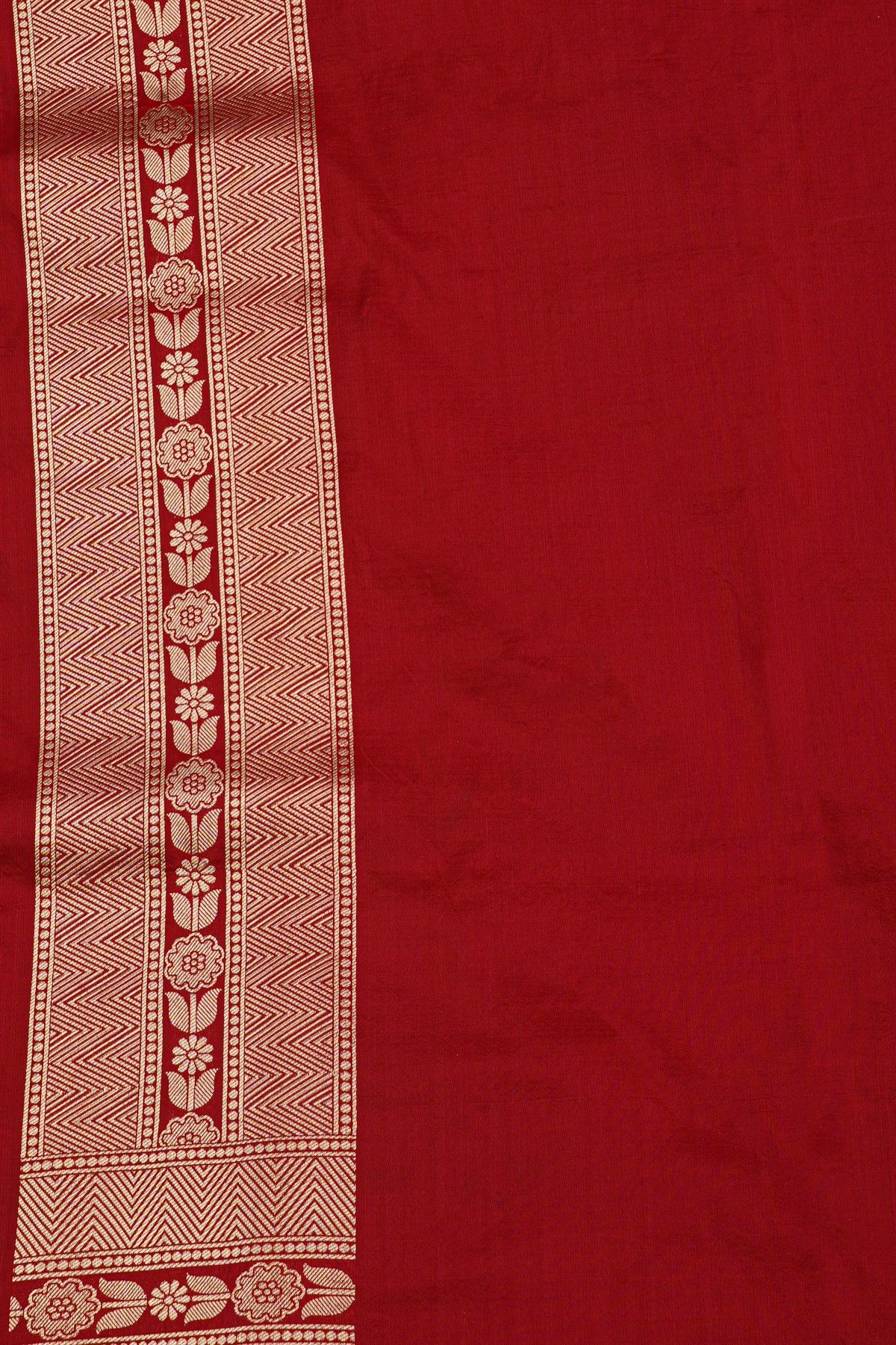Banarasi Silk Maroon Saree With Florals And Zig-Zag Lines Border