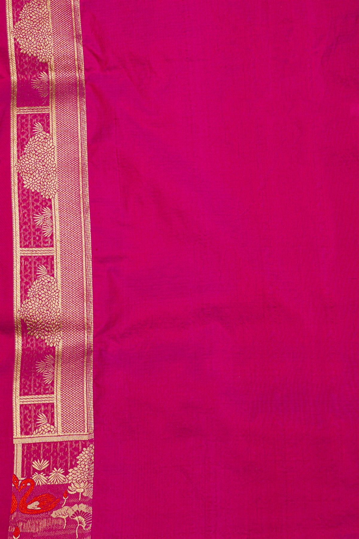Banarasi Silk Pink Saree With Florals And Peacocks With Swans In Zari Border