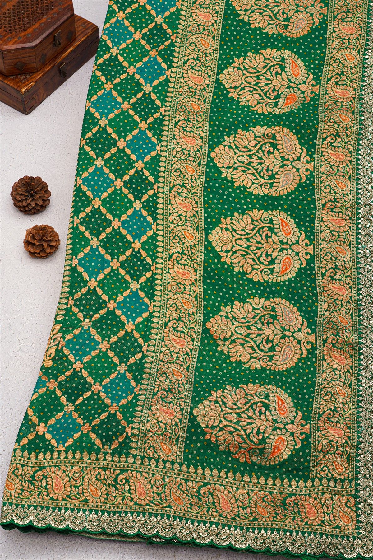 Designer Georgette Multi-Colour Saree With Florals And Paisleys In Zari Border